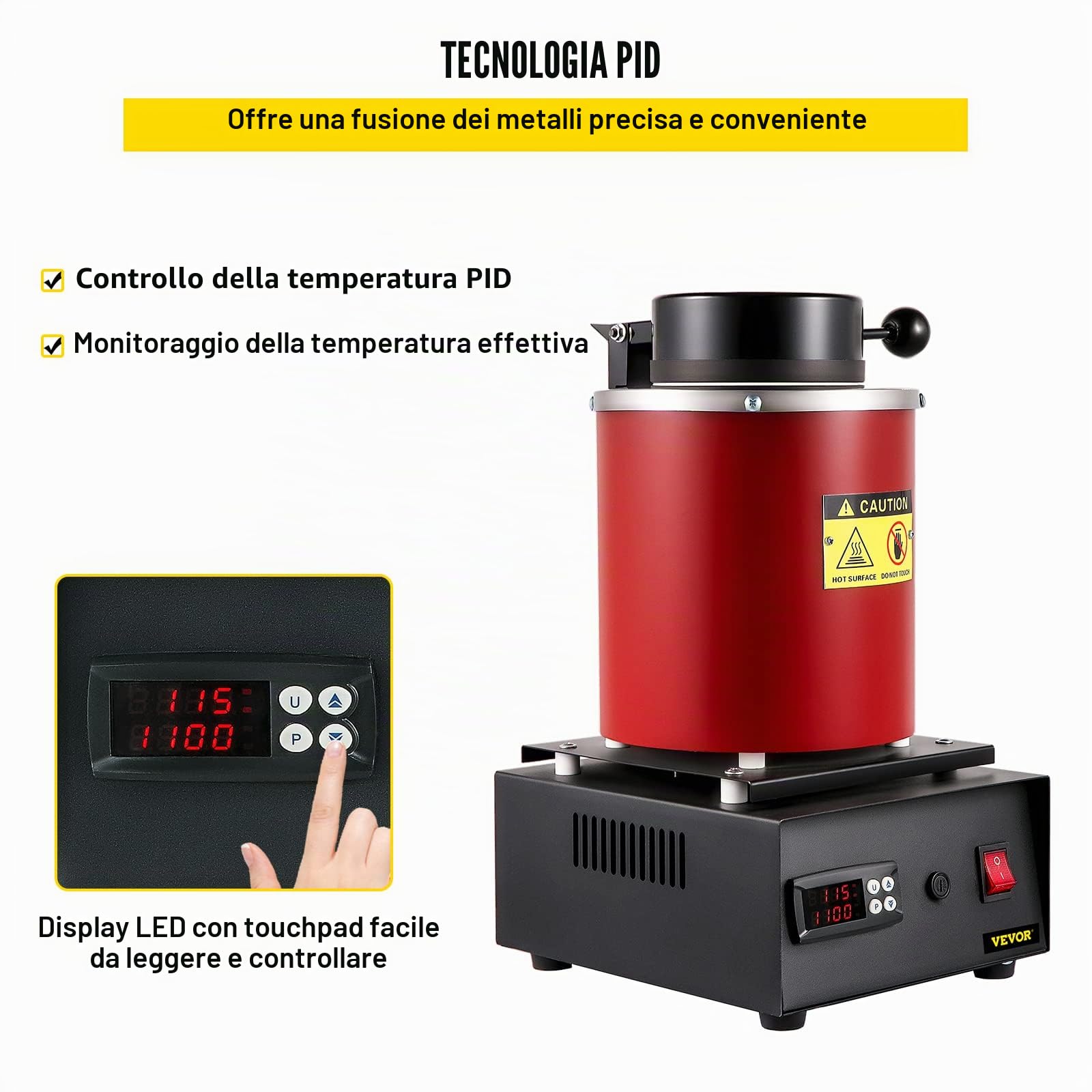 VEVOR Forno di Fusione per Oro 1350 W, Temperatura Max. 1150 ℃, Forno Fusorio Elettrico con Crogiolo in Ceramica da 3 kg, Matrice per Lingotti e Guanti, per Lavorazione di Oro, Argento