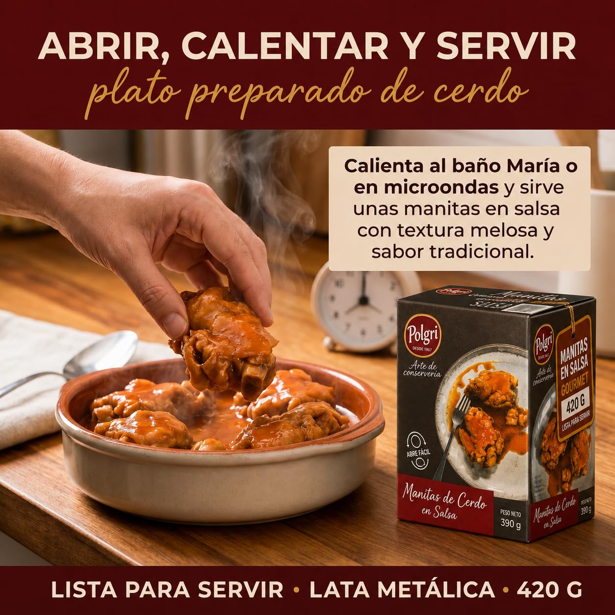 POLGRI Manitas de Cerdo en Salsa 420 g x 3 Latas Receta Tradicional La Mancha Colágeno Natural