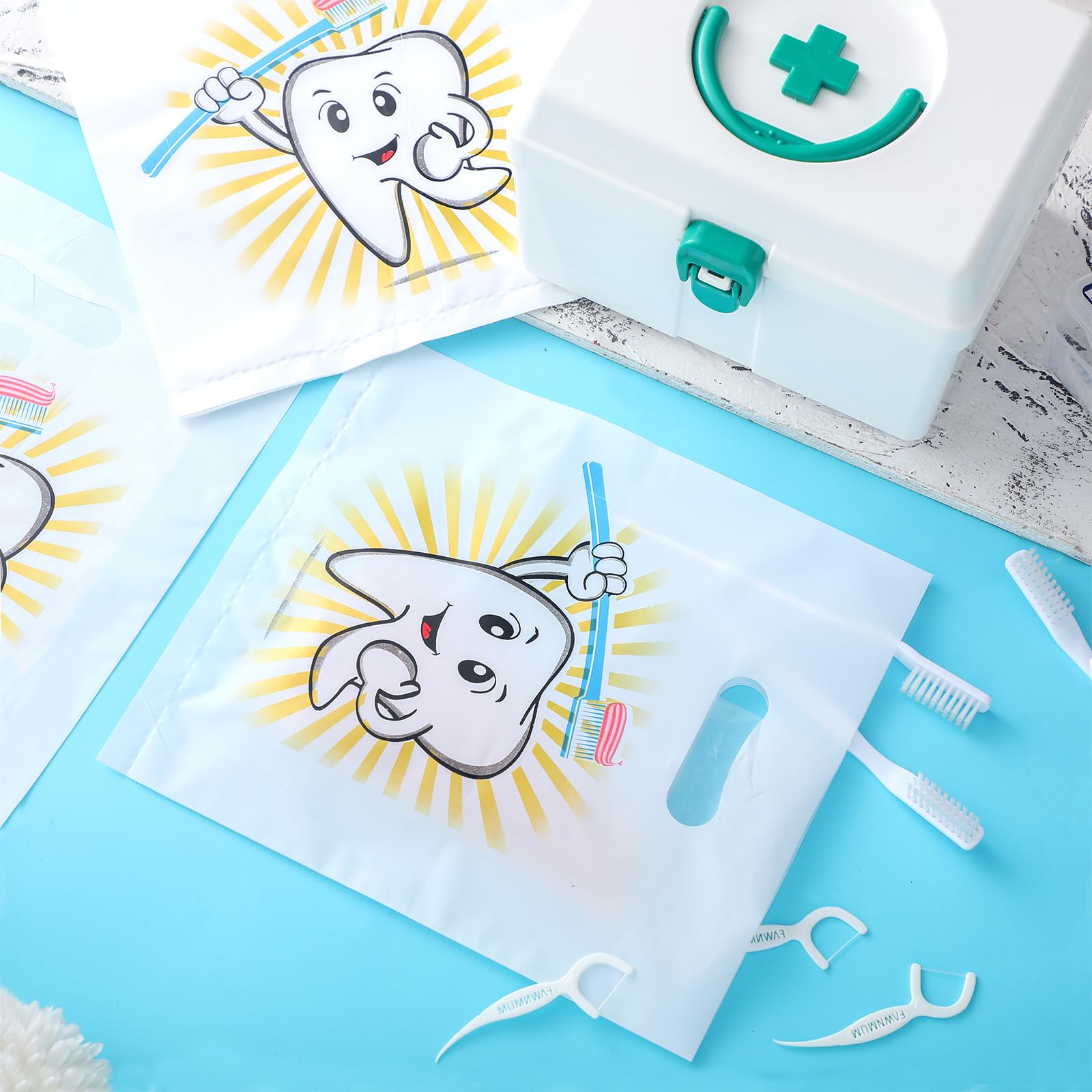 Aliceset 300 sacchetti per denti con manici, sacchetti dentali in plastica per pazienti, regali dentali, sfusi per dentisti, ufficio, imballaggio, regali di apprezzamento, bomboniere, 21 x 24 cm