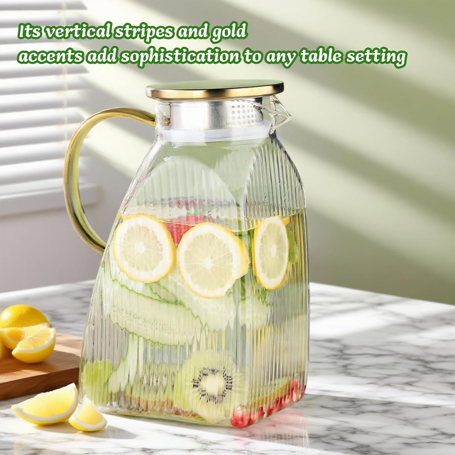 Glass Pitcher With Lid and Spout, 1.8 Liter 60 oz Water Pitcher For Fridge, Clear Iced Tea Pitchers Glass with Stainless Steel Lid, Heat Resistant Water Jug for Fridge Beverage Carafe - Image 7