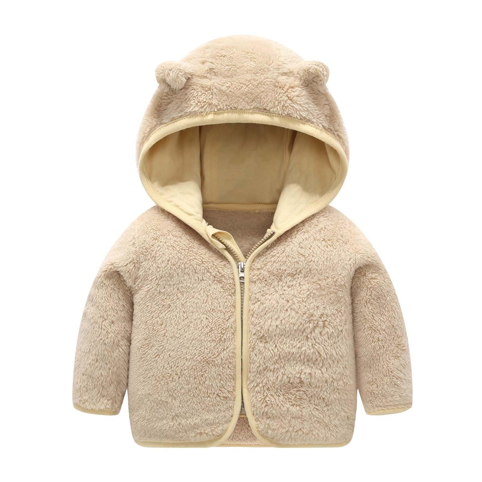 RNTOP Baby Boy Girls Fleece Jackets Toddler Warm Fleece Outerwear Bear Ears Hooded Winter Coat Zip (Khaki, 18-24 Months)