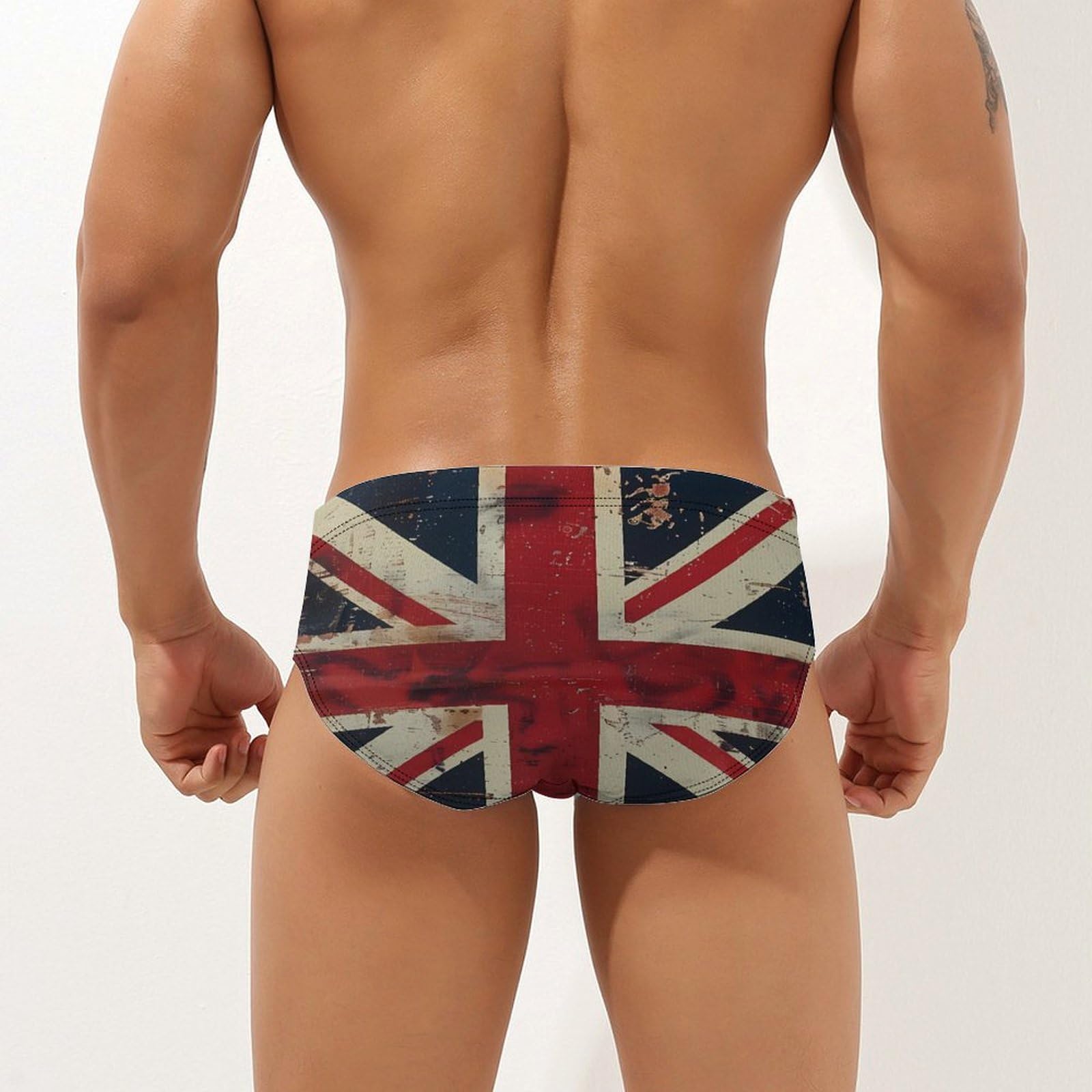 UK Vintage British Flag Mens Swim Briefs Bikini Swimwear Print Beach Shorts Sexy Swimsuit XL