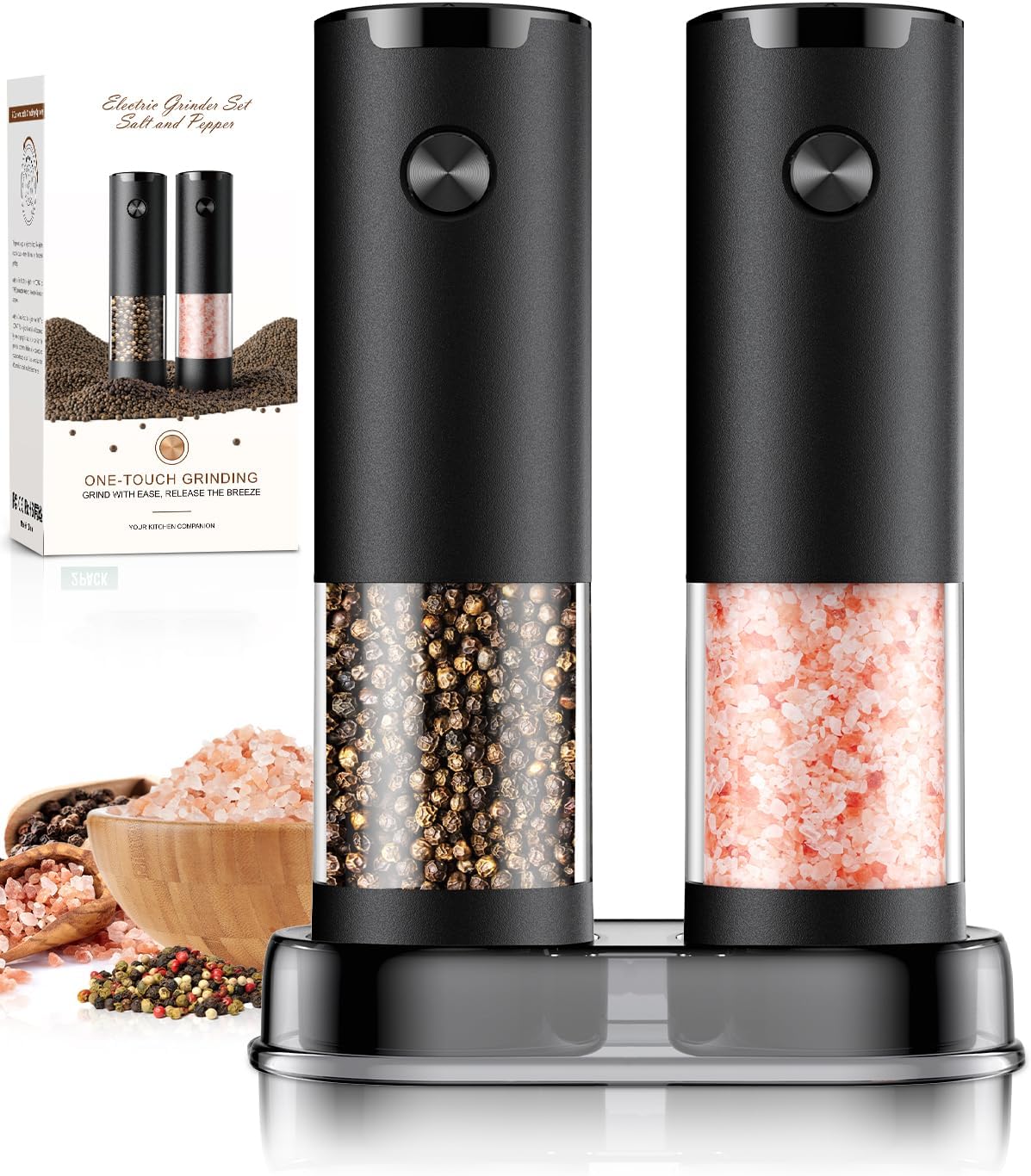 Electric Salt and Pepper Grinder Set Automatic Battery...