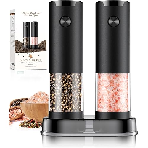 Electric Salt and Pepper Grinder Set Automatic Battery Pepper Mill Shakers Adjustable Coarseness Upgraded Larger Capacity with Led Home and Kitchen Appliances Christmas Gifts for Women