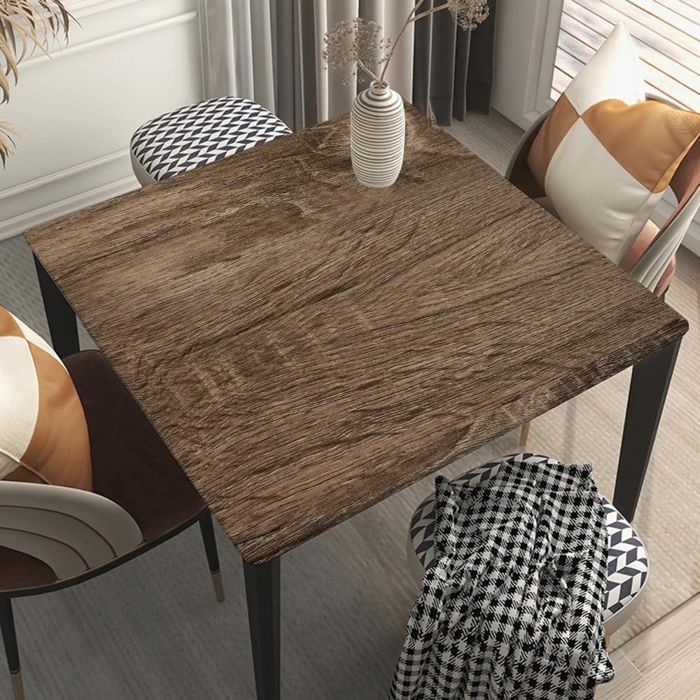LMPTOEI Wood Grain Elastic Edged Square Tablecloth, Square Elastic Table Cover Fitted Square Table Cloths for Kitchen Coffee Restaurant, Fitted for 32