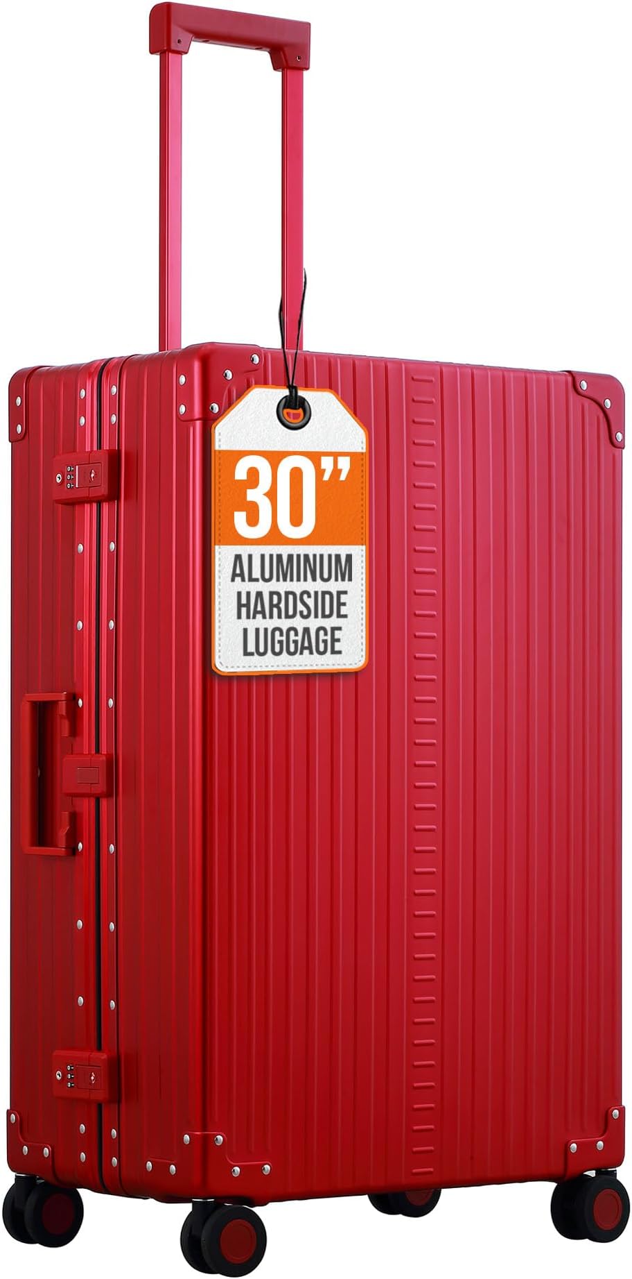 30" Macro Traveler Aluminum Hardside Checked Luggage -Durable Spinner Suitcase with Piano Hinges, Water-Resistant, TSA Locks, Ideal for Extended Travel & Men & Women's Check-In Bag (Ruby)
