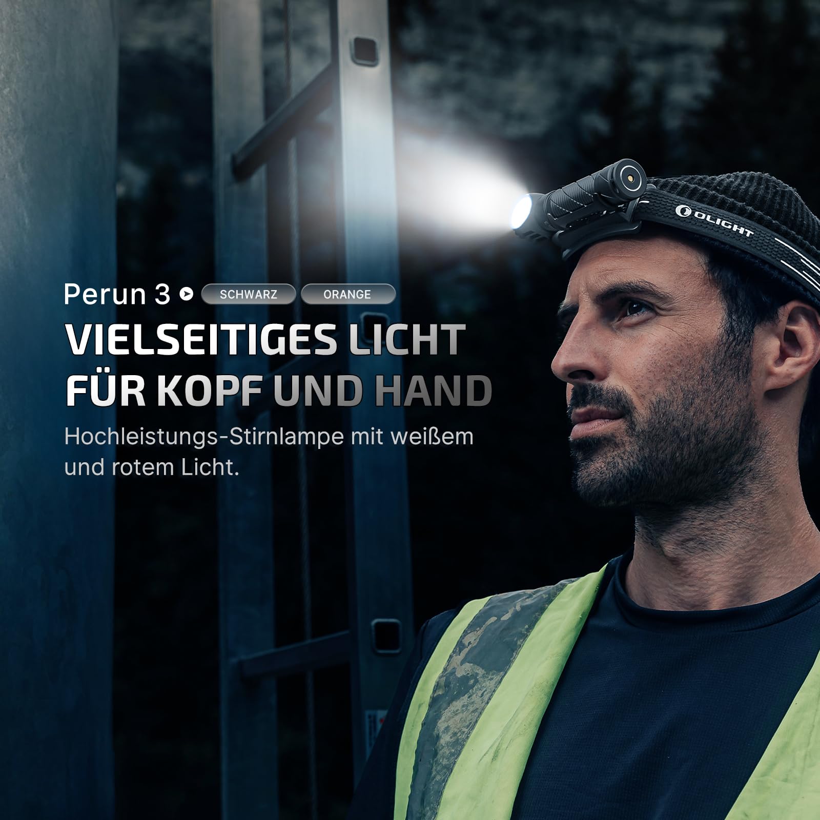 OLIGHT Perun 3 LED Stirnlampe Wiederaufladbar, Superhell 3000 Lumen Kopflampe mit 7 Lichtmodi, Sensor, Rotlicht und Stirnband, IP68 Wasserdichte Mini Headlampe für Campen, Angeln, Jagd Schwarz