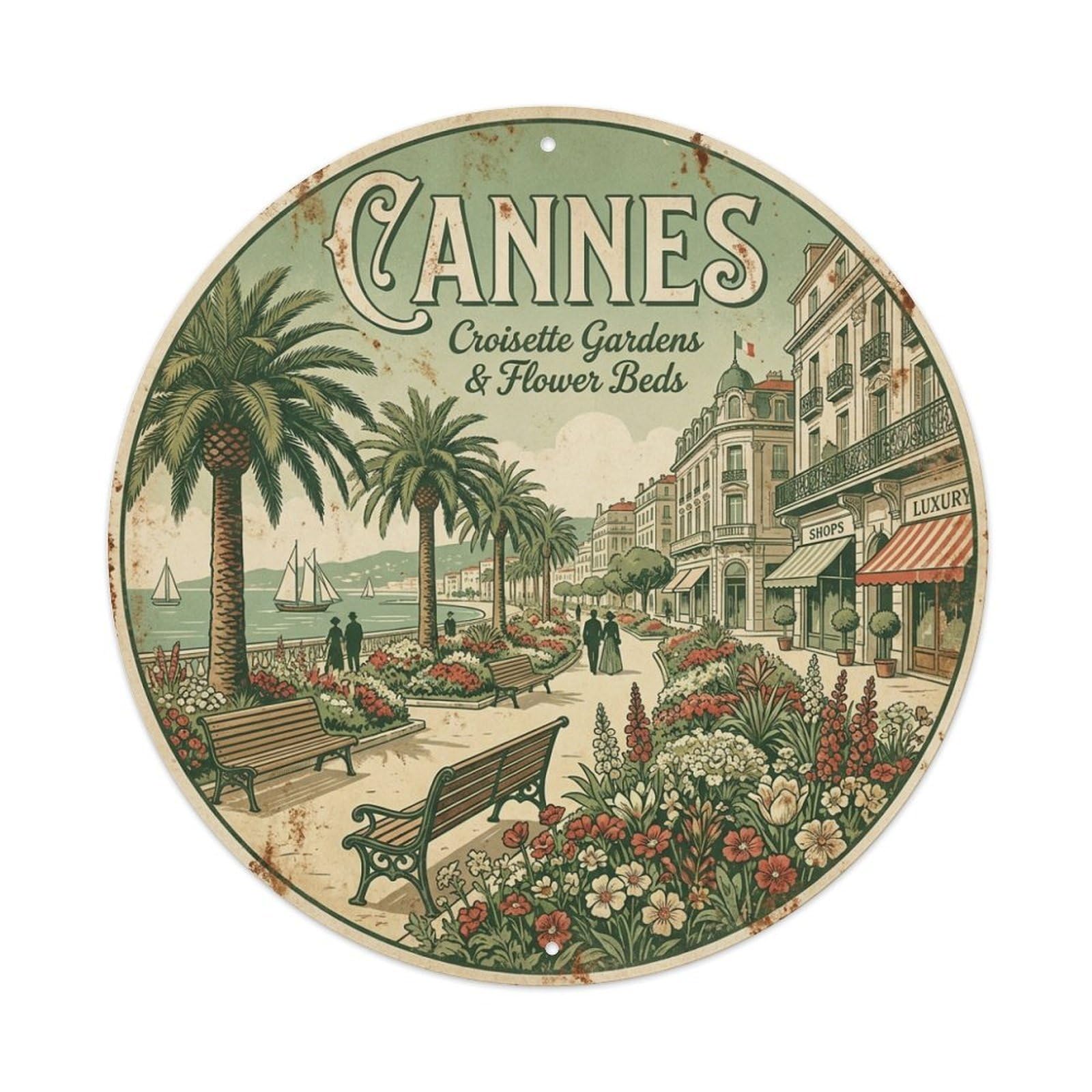 Cannes Riviera Croisette Garden Promenade Nature Travel Metal Tin Sign