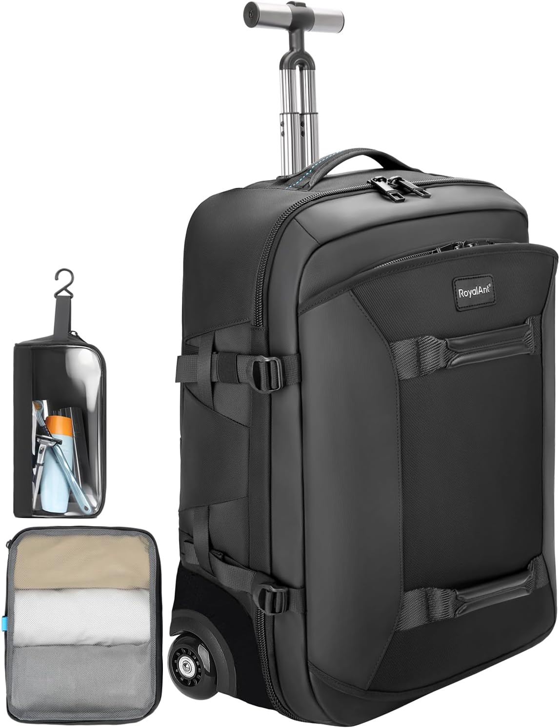 2-in-1 Rolling Backpack with Wheels, 50L Carry On Laptop Backpack for Travel & Business, Includes 2 Storage Bags, TSA Lock, Water-Resistant – Ideal for Men, Women, Work, Commute & Airline Use