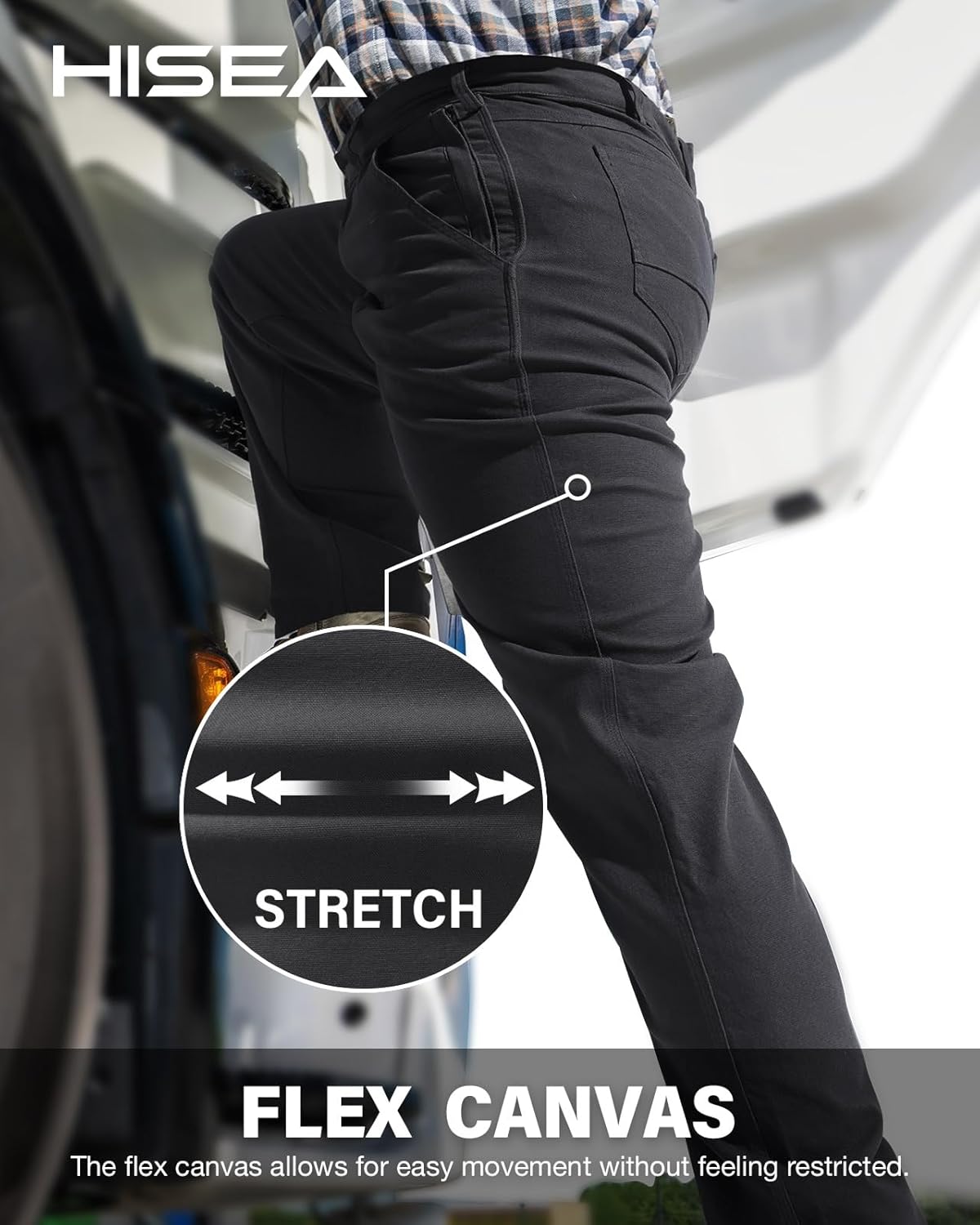 HISEA Flex Work Pants for Men Construction, Mens Stretch Canvas Utility Pants with 7 Pockets - Image 4