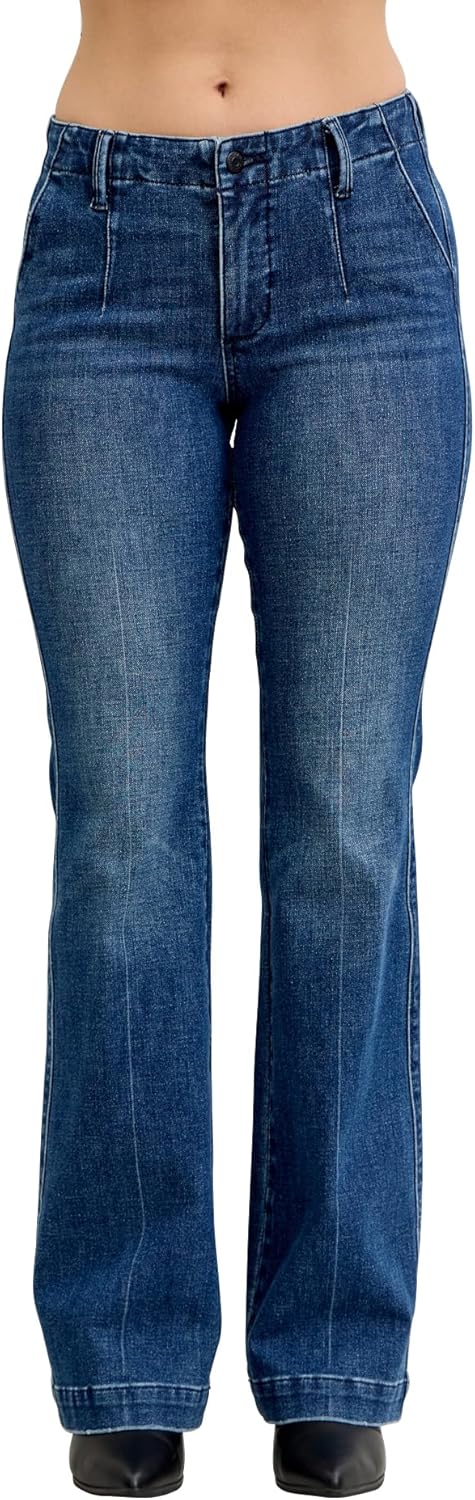Judy Blue Womens Jeans - Mid Rise Trouser Bootcut Tummy Control & Welt Pockets