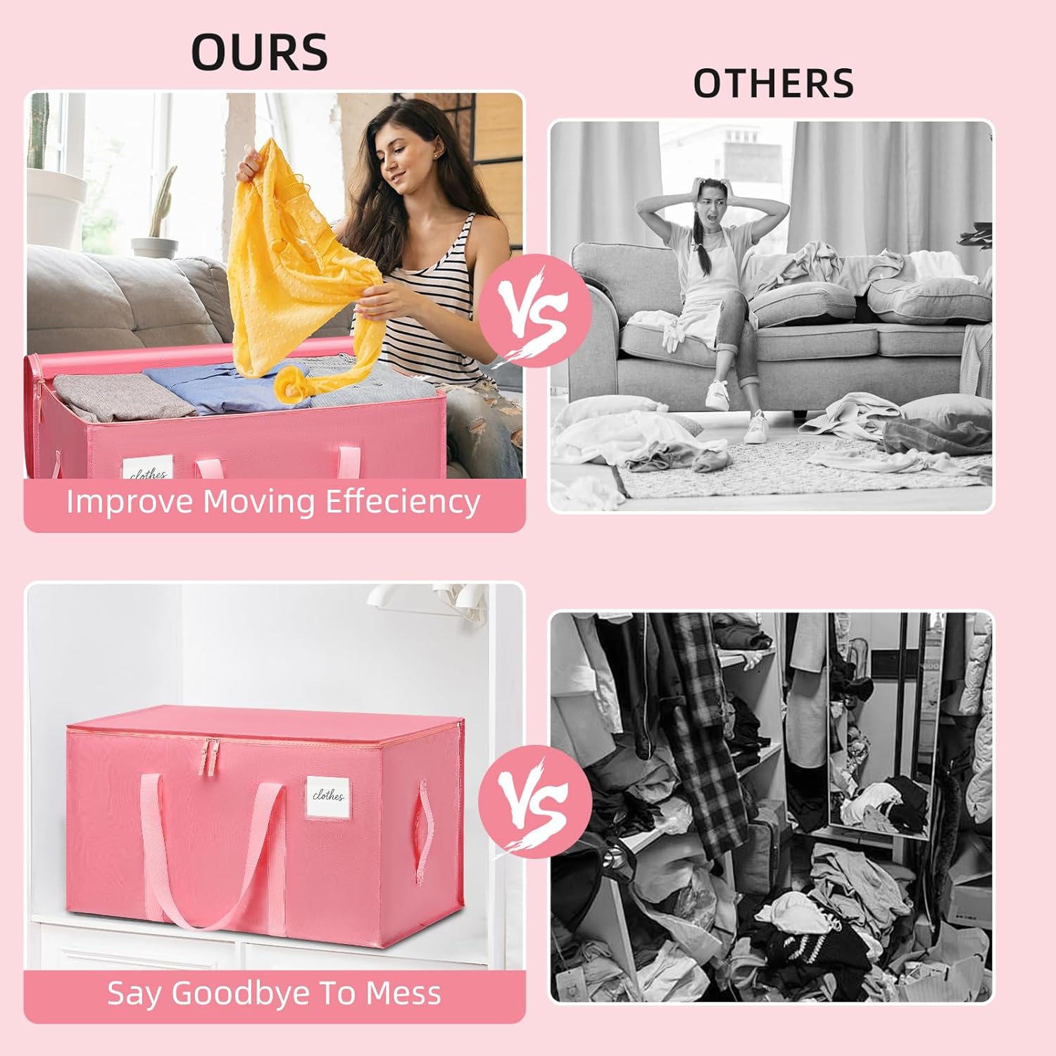 Moving Bags Heavy Duty Bubblegum Pink – Large Packing Bags for Moving, Extra Large Storage Totes with Zippers and Handles - Image 3