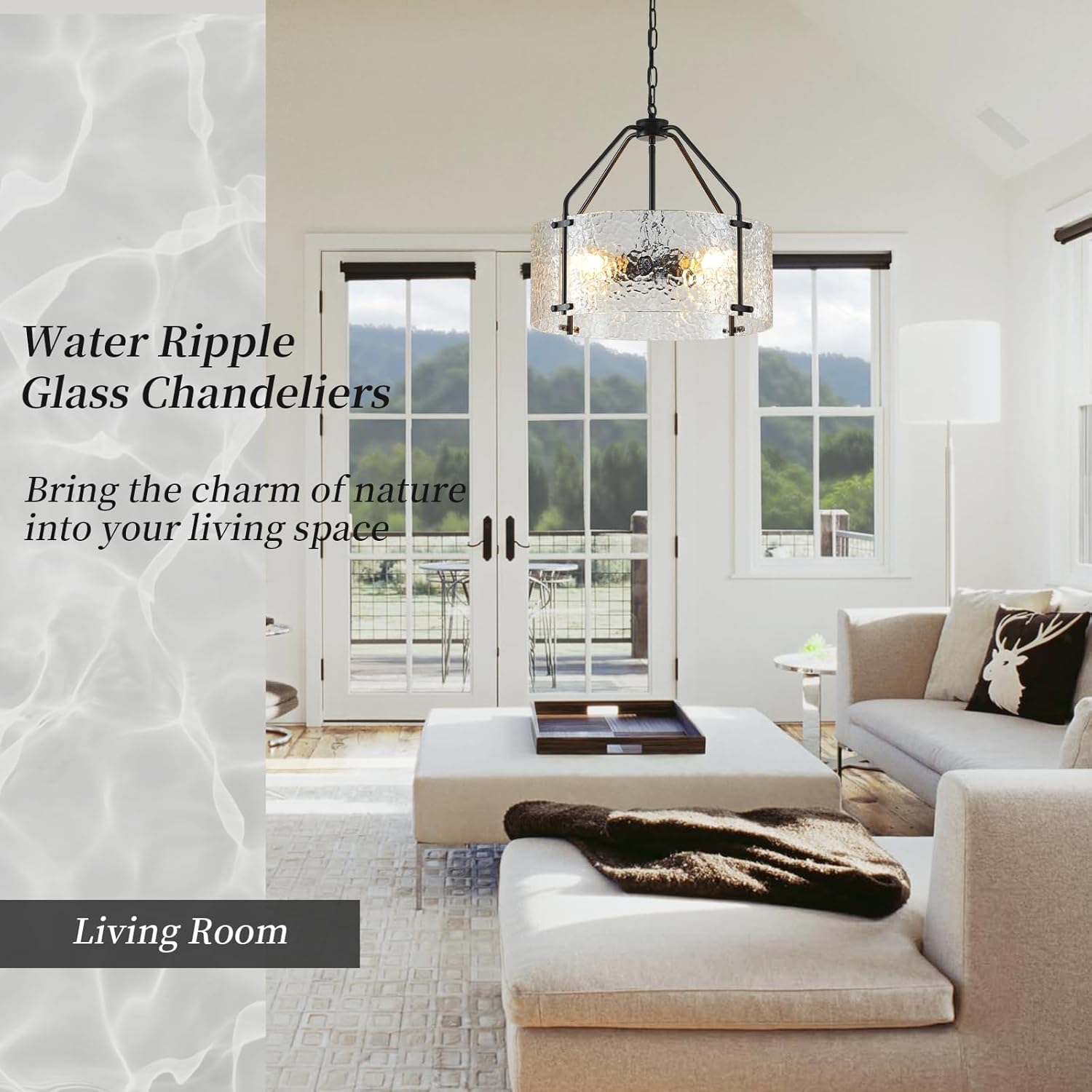 Glass Drum Chandelier for Dining Room 18'' Entryway Light Fixture 4-Light Kitchen Chandeliers Over Table Bedroom Light Fixture for Living Room Hallway Foyer Kitchen