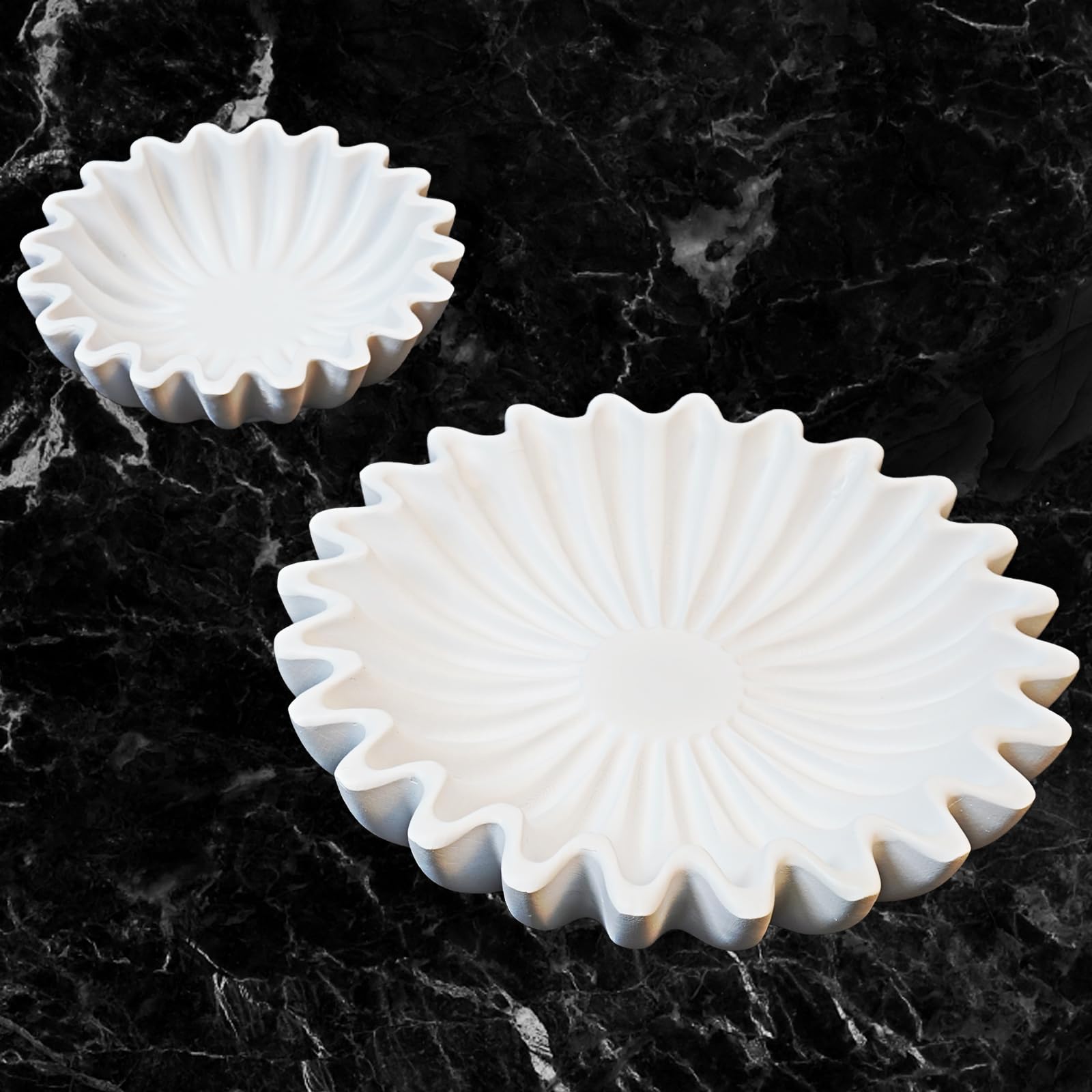 S-SNAIL-OO 1-Pack Handcrafted Marble Ruffle Bowl - 6 inches, Decorative Ruffle Bowl, Fruit Antique Scallop Bowl Decorative for Fruits, Keys, Jewelry, Housewarming Wedding Gifts (6")