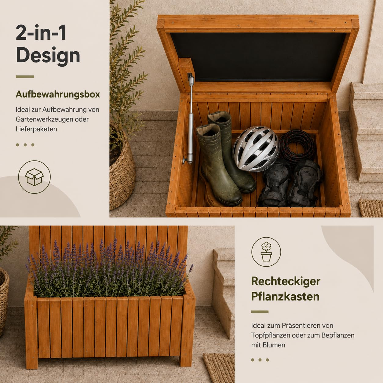 Paketbox mit Pflanzkübel aus Holz 53x60x71cm, Braun