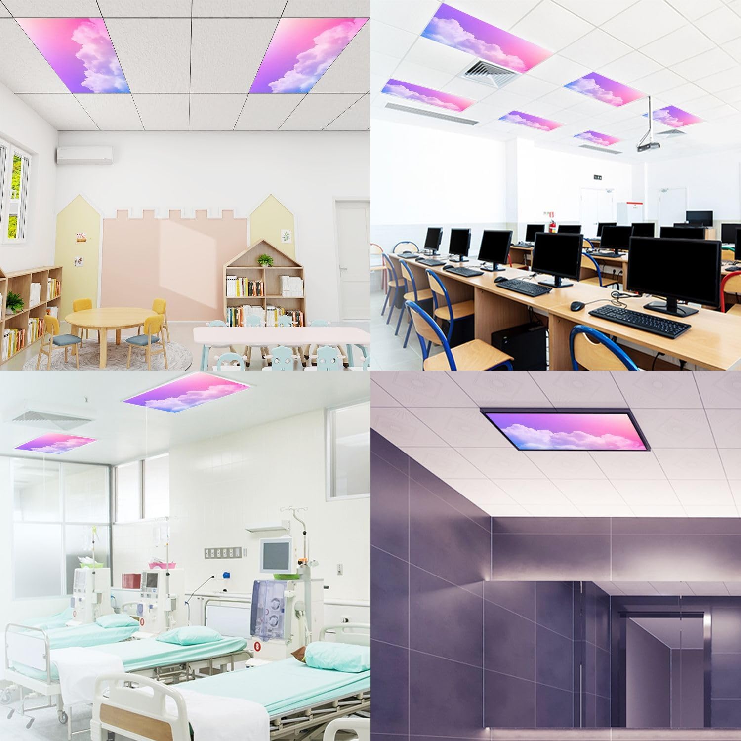 Fluorescent Light Covers for Ceiling Lights Beauty sweet pastel pink violet colorful fluffy clouds sky Easy to Install Magnetic Light Filter for Classroom Office Hospitals School Home Decor