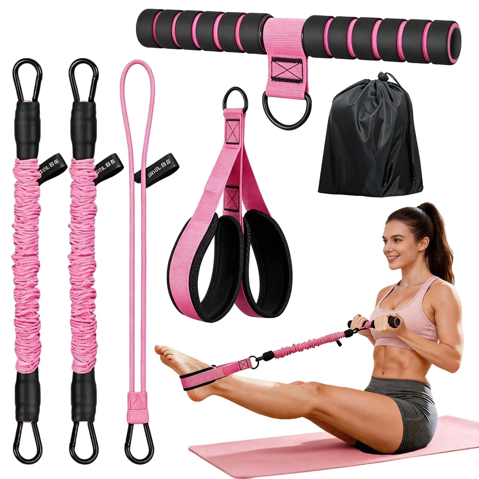 Multifunctional Pedal Resistance Band with Handles, Adjustable Full Body Workout Equipment for Abdominal, Arm, Leg, Waist, Core, Pilates & Sit-Up Training