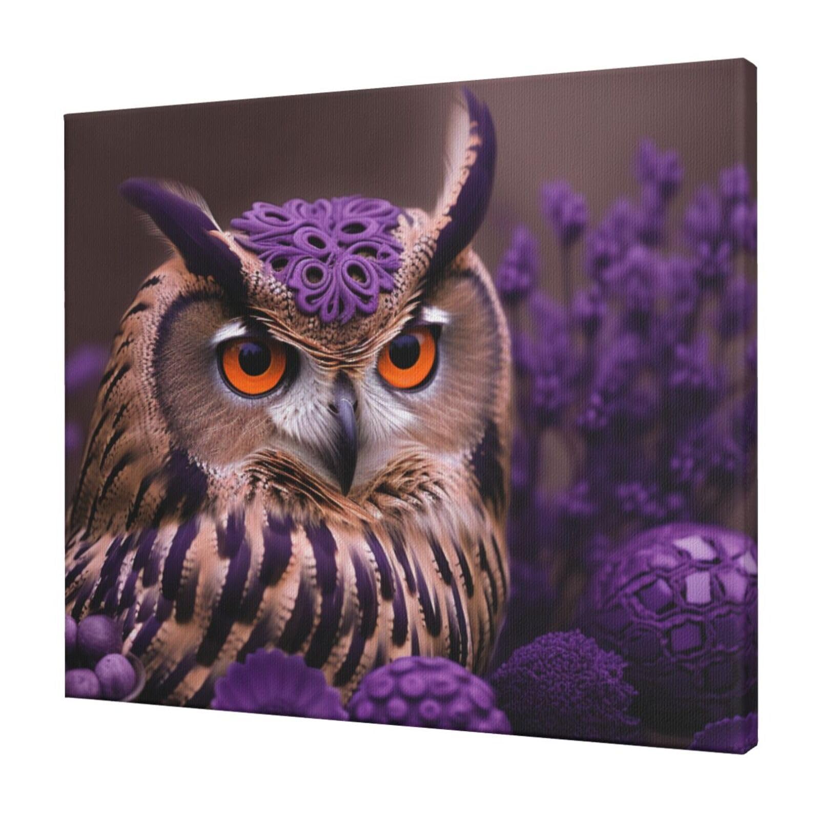 YKLJG Owl in the Flowers Printed Wall Art Canvas Prints 60x50 CM Wooden Framed Picture Painting Artwork for Bedroom Kitchen Home Office Decor