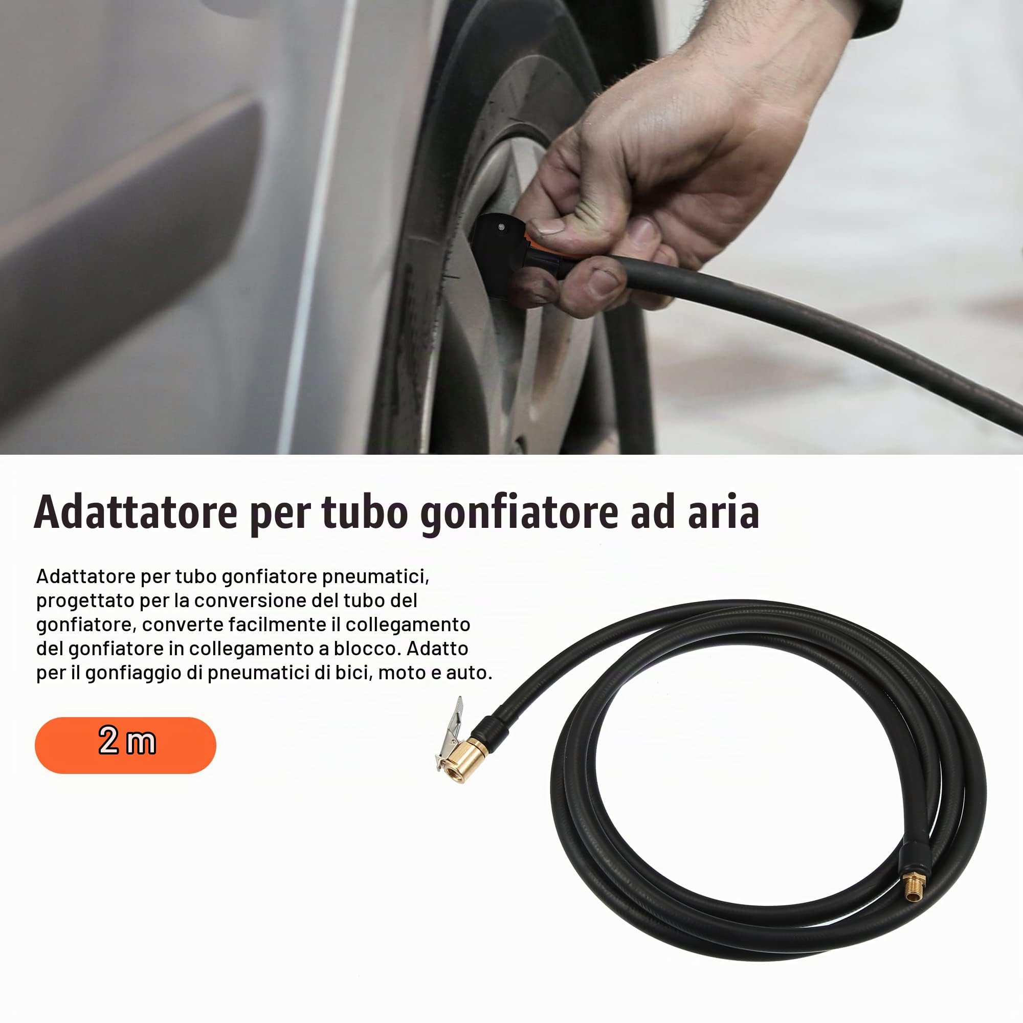 QUARKZMAN Prolunga Tubo Flessibile per Gonfiatore Pneumatico 1 Pezzo | Materiale Rame Gomma, Lunghezza 2m, Filettatura M8x0.8, Diametro 12.6mm, Per Moto Bici, Clip Valvola, Tenuta Stagna