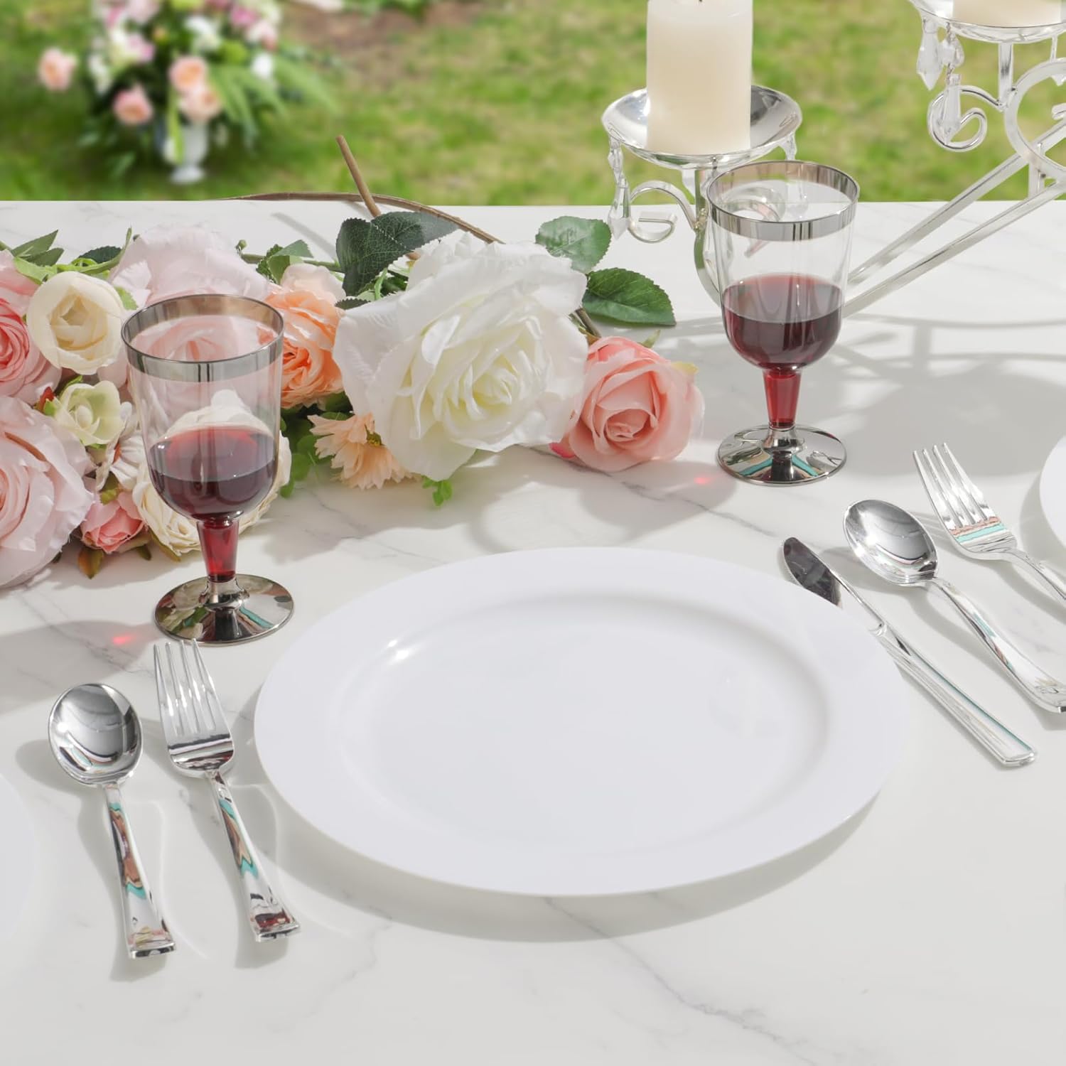 TENYANSEN 100PCS White Plastic Plates for Party, Heavy Duty Disposable Plates - 10.25inch Dinner Plates and 7.5inch Appetizer/Dessert/Salad Plates for Premium Elegant Parties, Wedding, Birthday