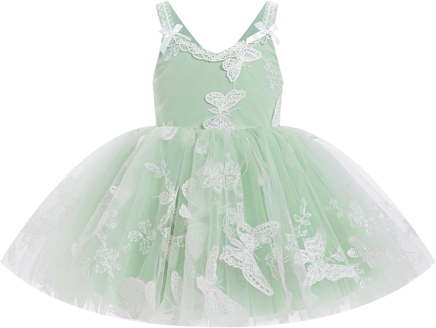 ODASDO Baby Girl Formal Dress Toddlers Tulle Tutu Princess Butterfly Smocked Back Spaghetti Straps Party Ball Gowns