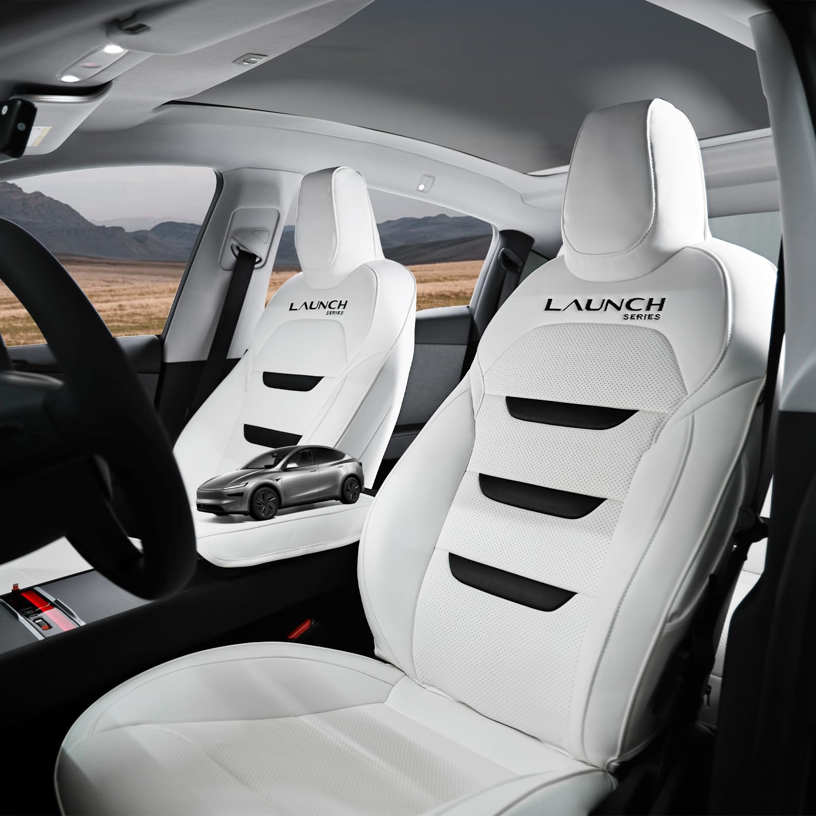 EVbase-ev Seat Covers for Model Y Juniper White Nappa Leather Seat Protector Set for Model Y Juniper Interior Accessories 2025(White)