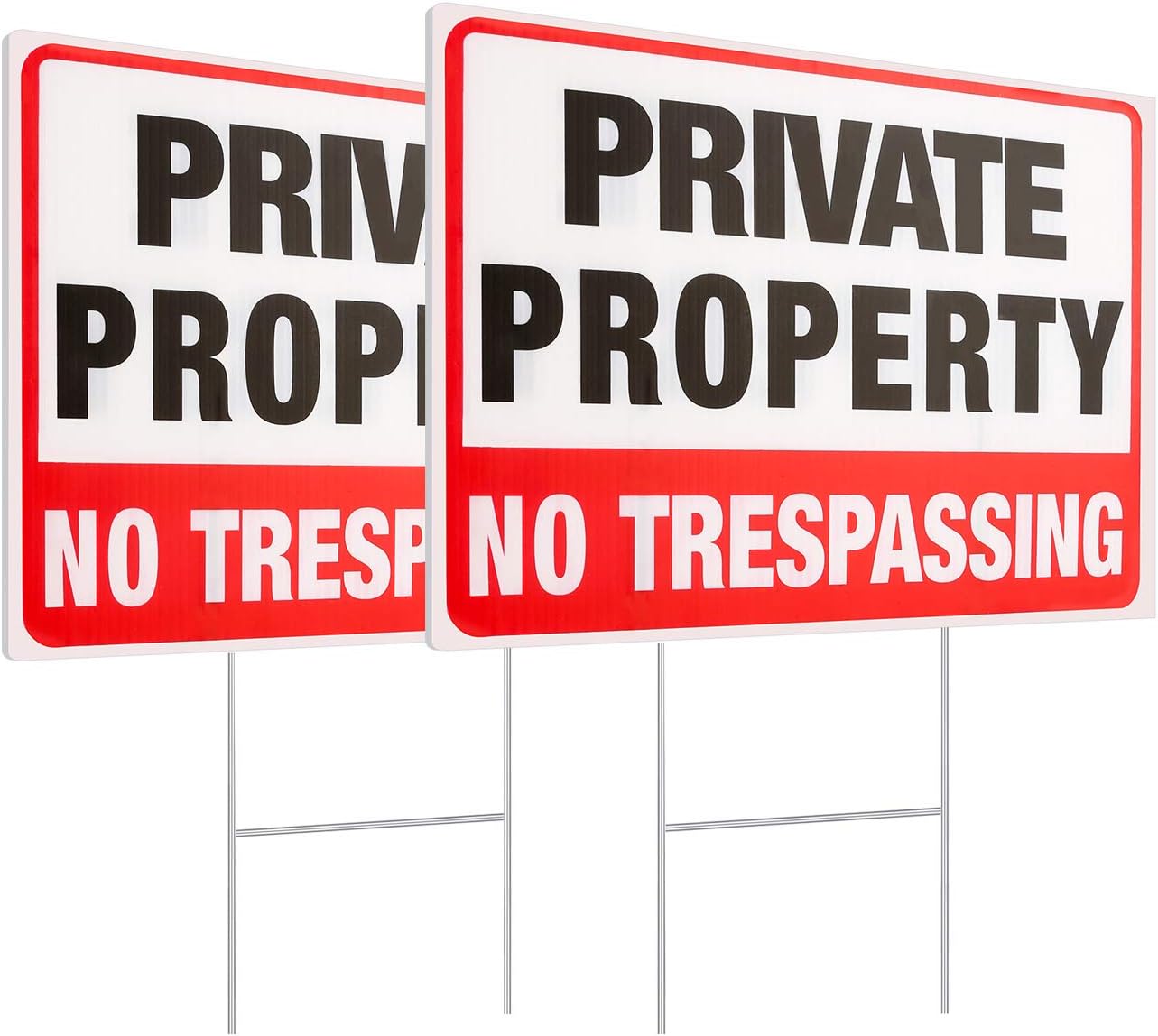 MUXYH 2 Pack Private Property No Trespassing Signs with Metal Wire H-Stakes, 12'' X 9'' Corrugated Plastic Double Sided No Trespassing Sign Protect Your Home, Safety and Privacy