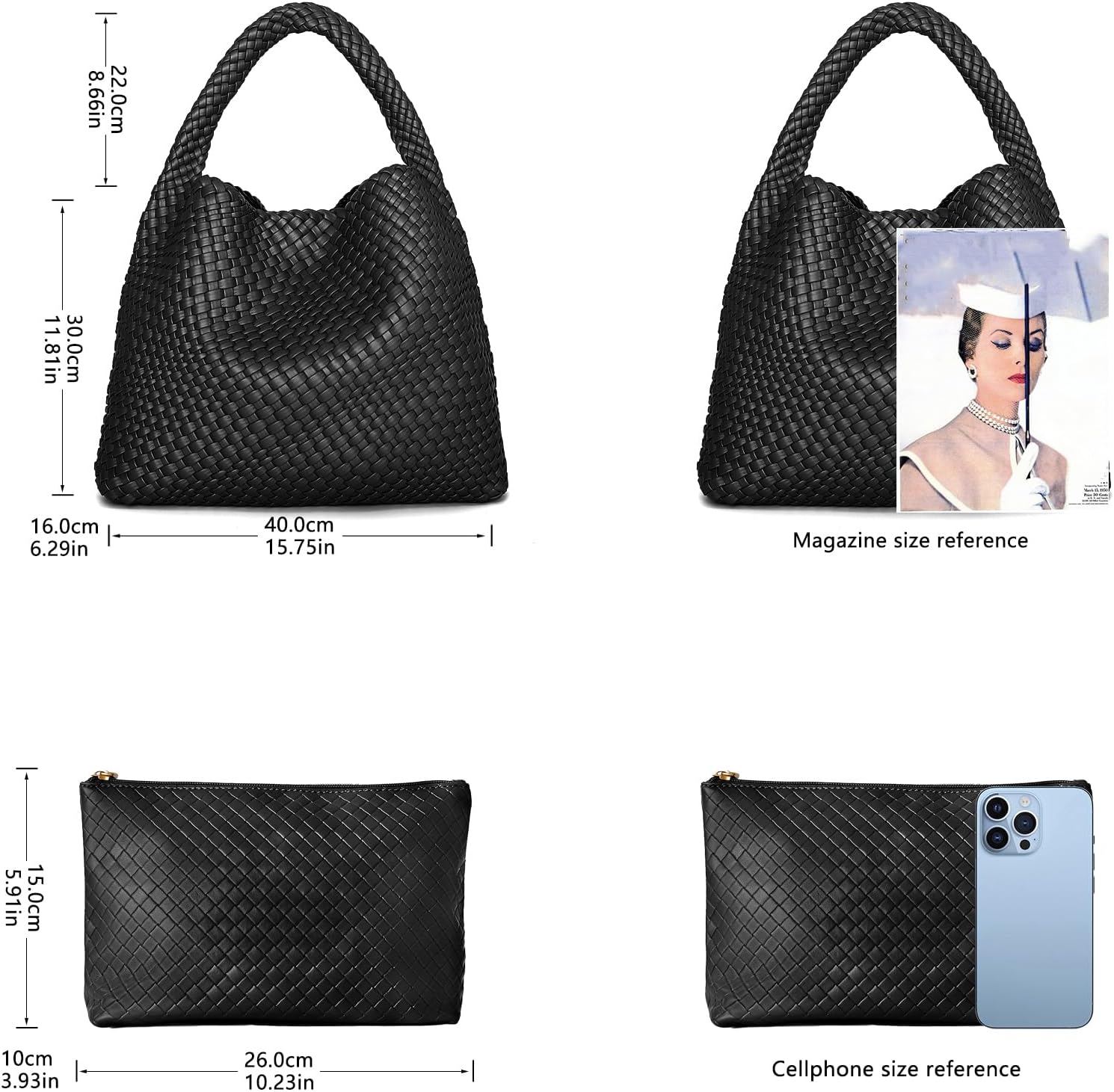Large Woven Tote Bag for Women with Purse Fashion Shoulder Hobo Underarm Bags Woven Soft Vegan Leather Handbag