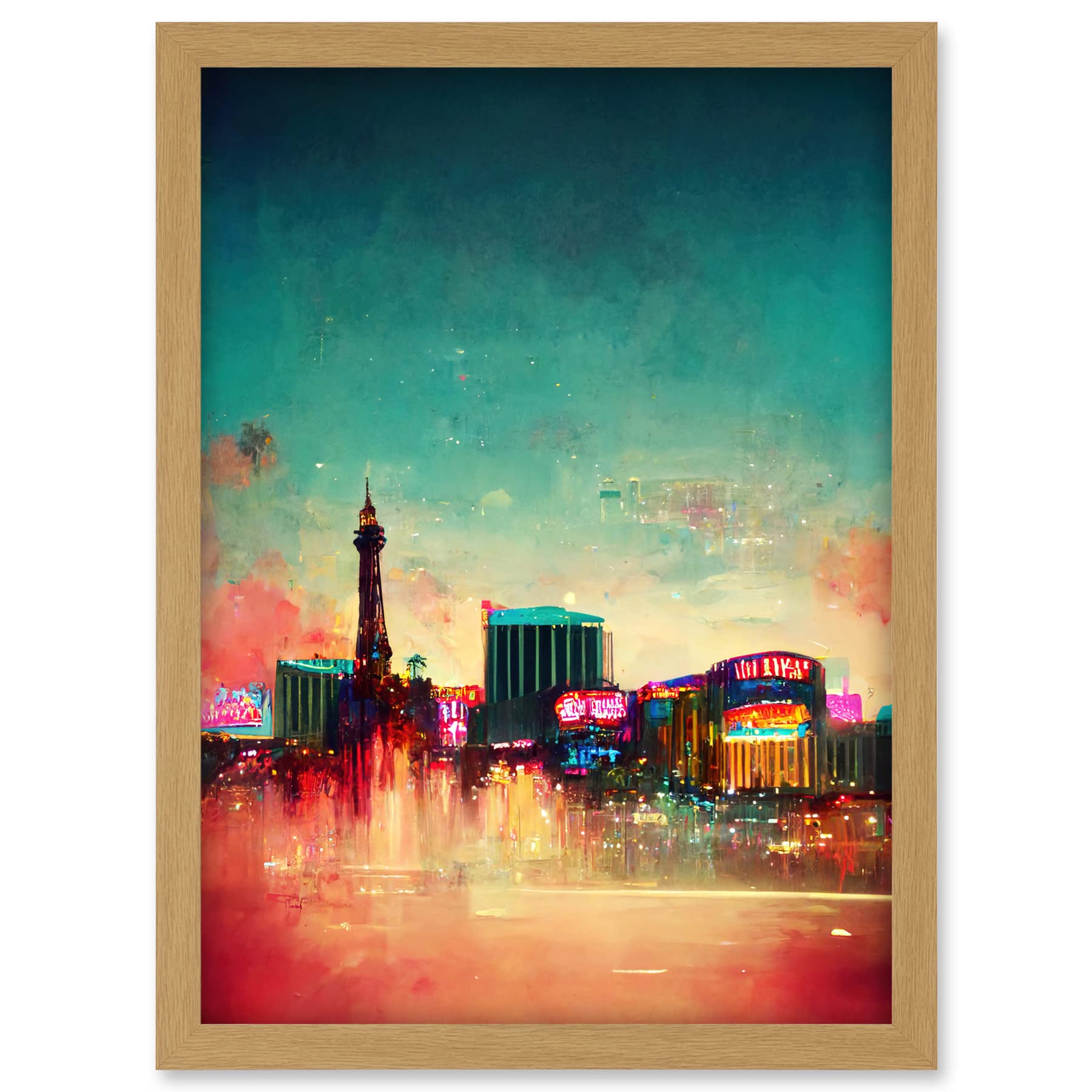 Doppelganger33 LTD Modern Las Vegas Skyline Colourful Acrylic Cityscape Artwork Framed A3 Wall Art Print
