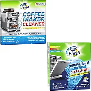 True Fresh Dishwasher Cleaner & Deodorizer Tablets 18-Pack and Coffee Machine Descaler Cleaner Tablets 24-Pack - Deep Cleaning for Sparkling Dishwashers and Coffee Makers