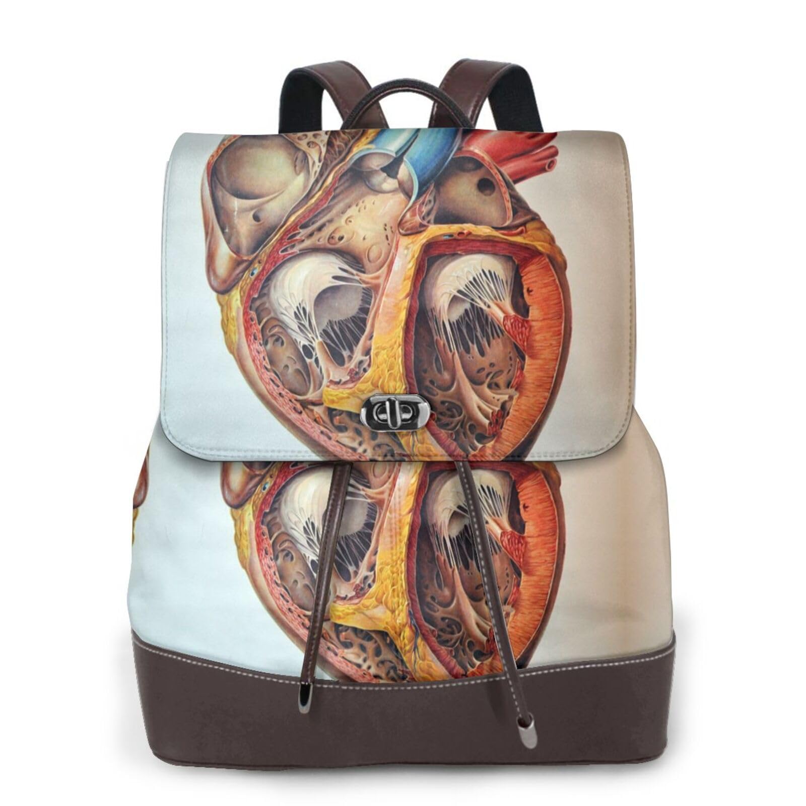 Human Anatomy Heart Chart - Mochila de piel para mujer, mochila de viaje, bolsa de hombro para mujer, mochila de viaje diaria, Negro, talla única