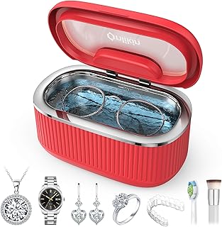 onlikin 45KHz Ultrasonic Jewelry Cleaner, 5 Timer & 3 Power Modes, 35W Retainer Cleaner for Jewelry, Eyeglasses, Rings, Watch Strap, Dentures – Quiet 