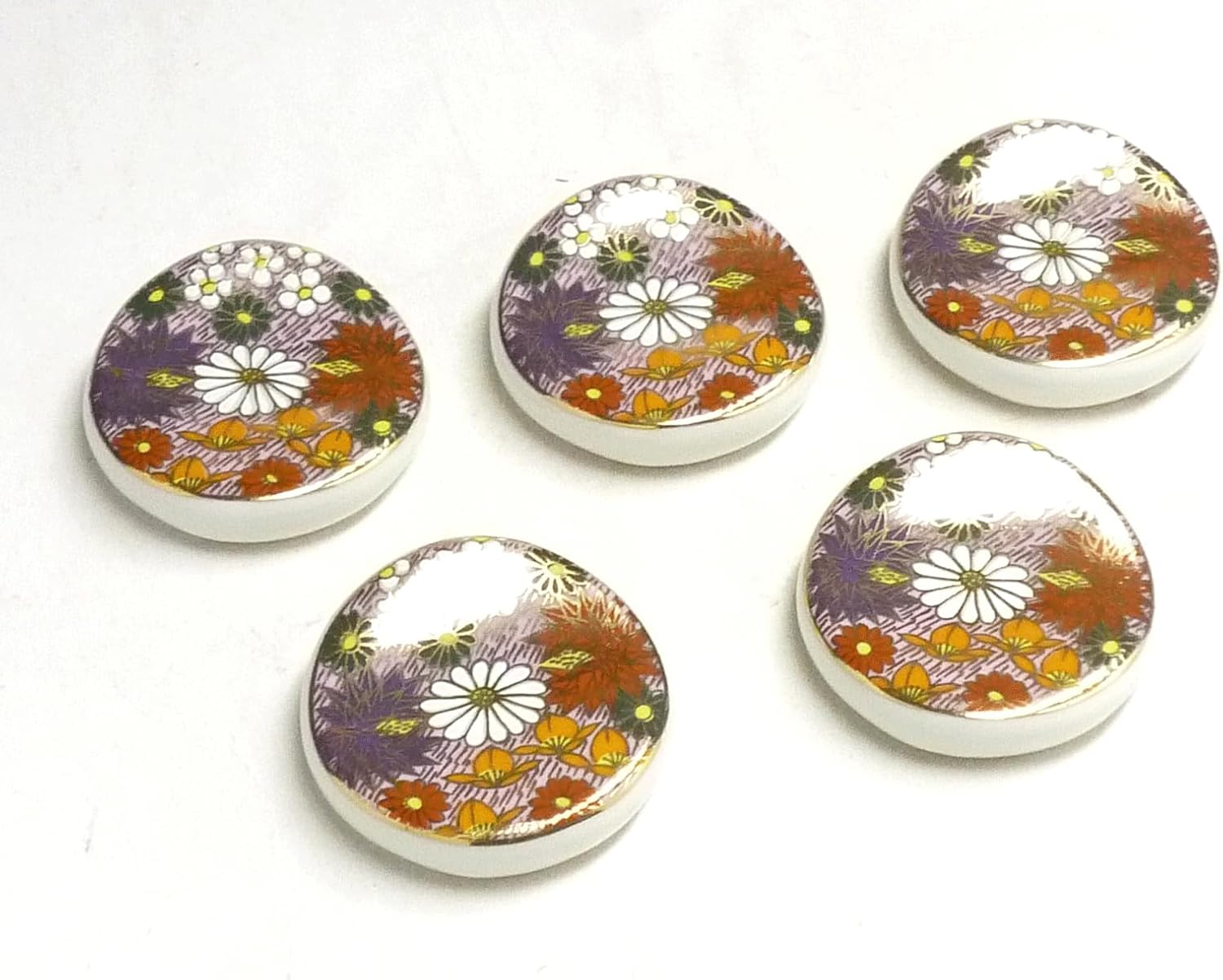Kutani japanese porcelain【Chopstick Rest】Set of 5, Gold Flower Filling, Transfer Paper Firing