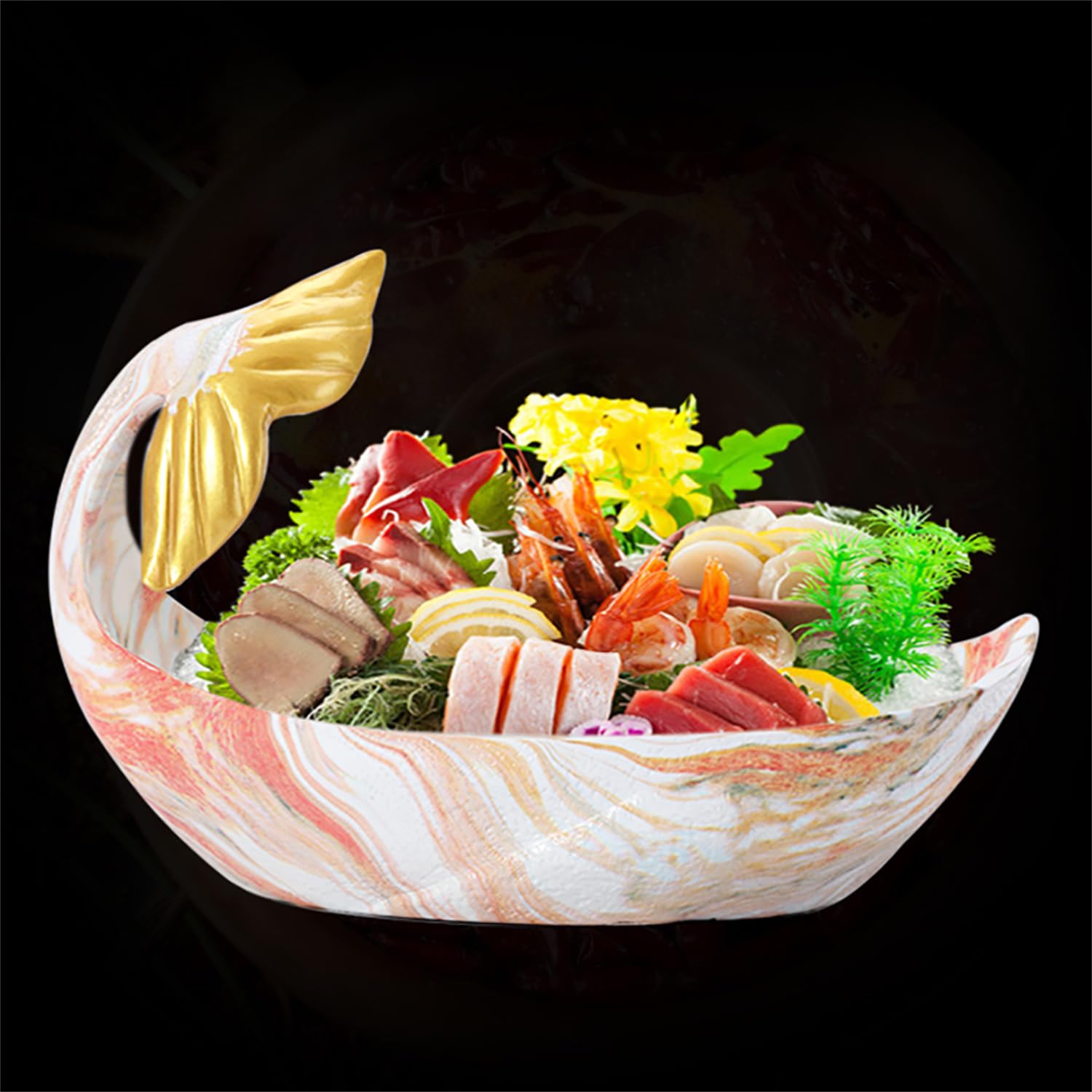 Plato de Sashimi de Delfines de Resina para Plato de mariscos | Construcción comercial resistente a caídas, bordes lisos y pulidos.