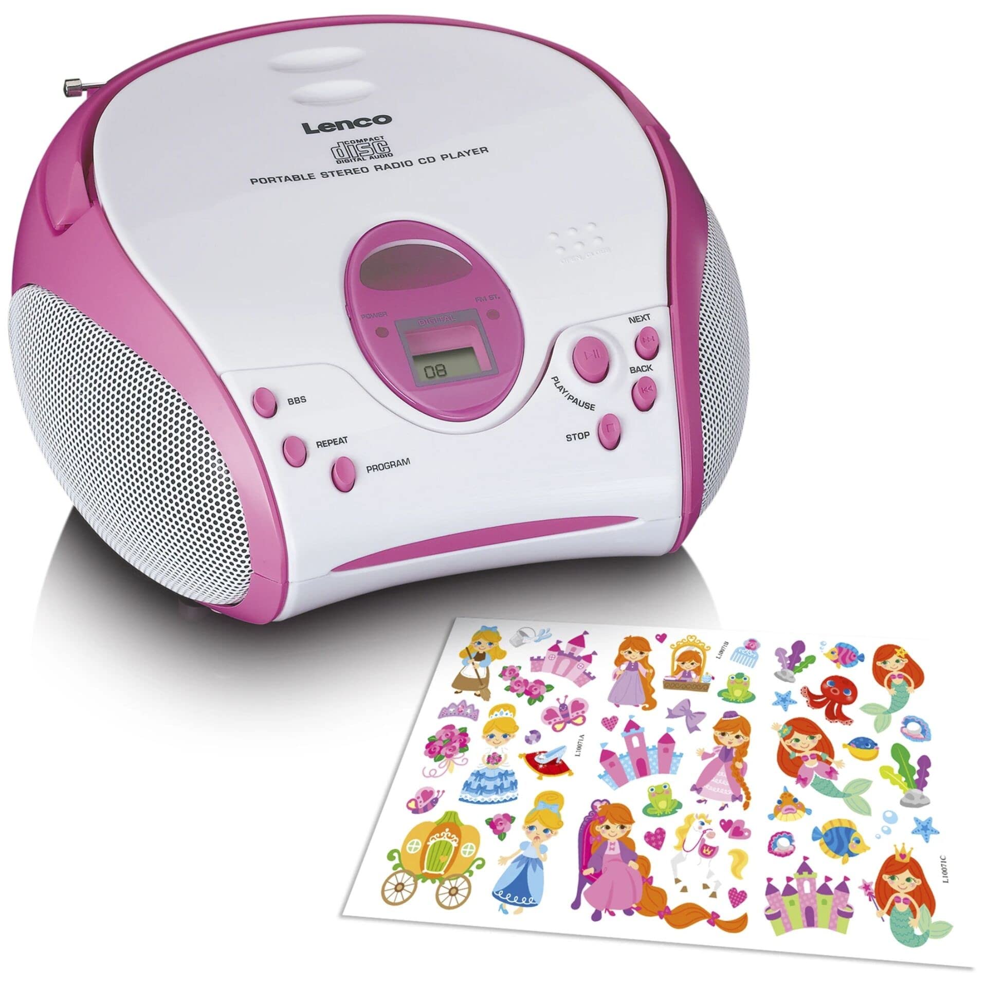 Radio CD Portátil Lenco SCD-24 - FM Estéreo, Antena Telescópica, Color Rosa, Funciona Con Pilas