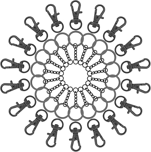 Juego de 150 ganchos giratorios a presión, cierre giratorio negro pistola, ganchos para llavero, cierre de langosta, llaveros divididos con cadena y