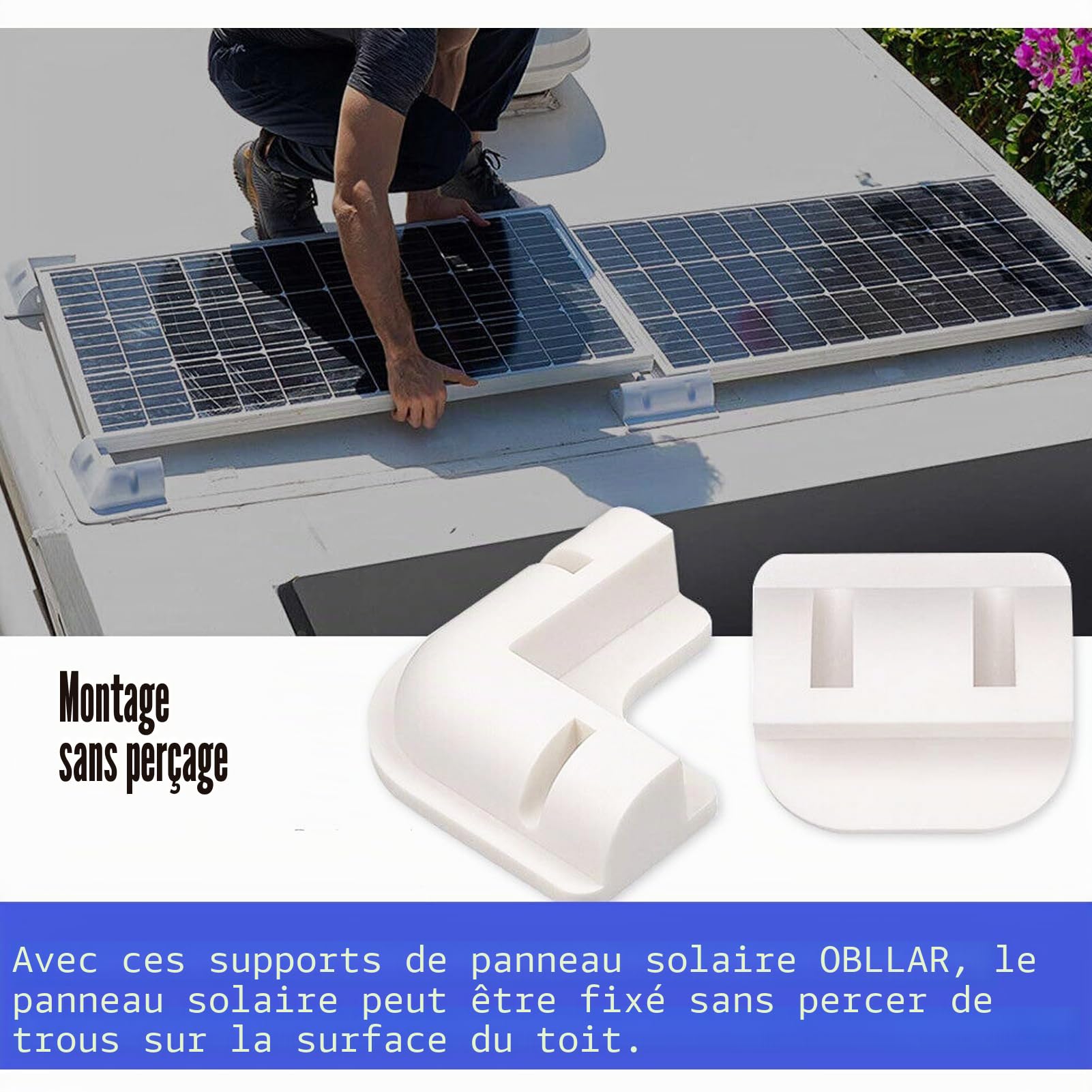 7pcs kit de support de montage de panneau solaire ABS kit de support d'angle pour toit sans perçage pour RV, caravane, véhicule, camping - car, remise (blanc)