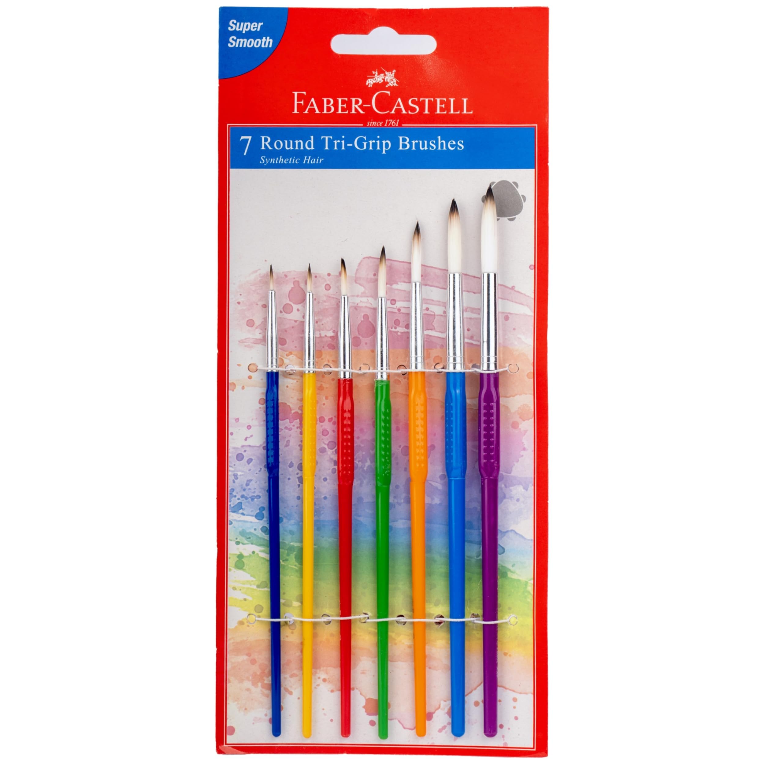 Faber-Castell Tri-Grip Synthetic Hair Round Paint Brushes Pack of 7 Different Sizes | Soft Artist Brushes for Watercolour, Acrylic, Poster & Craft Painting | Fine Brushes for Kids, Students & Artists-image-48
