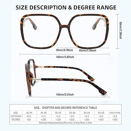 QxAiVMin Anteojos de lectura cuadrados de gran tamaño, bloqueo de luz azul, lectores de marco grande para mujeres, anteojos de computadora grandes