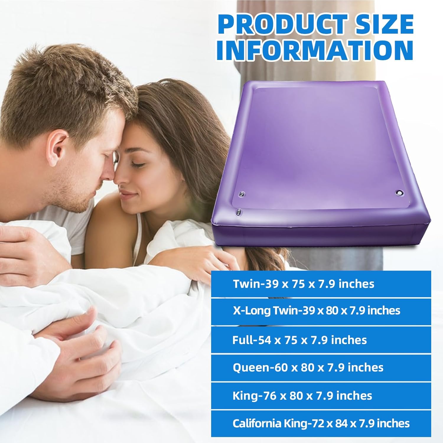 Free Flow Full Wave Water Mattress, Ergonomic Design Durable PVC Water Bed with Water Bed Heater, Water Pipe, & Electric Air Pump, Without Additional Frame (Queen-60" x80")