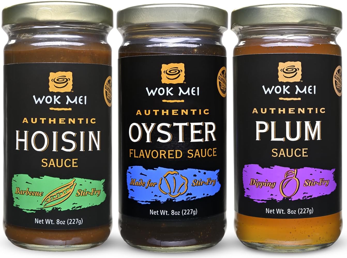Wok Mei Variety Set of 3 - Oyster, Hoisin and Plum Sauce - 8oz Jars