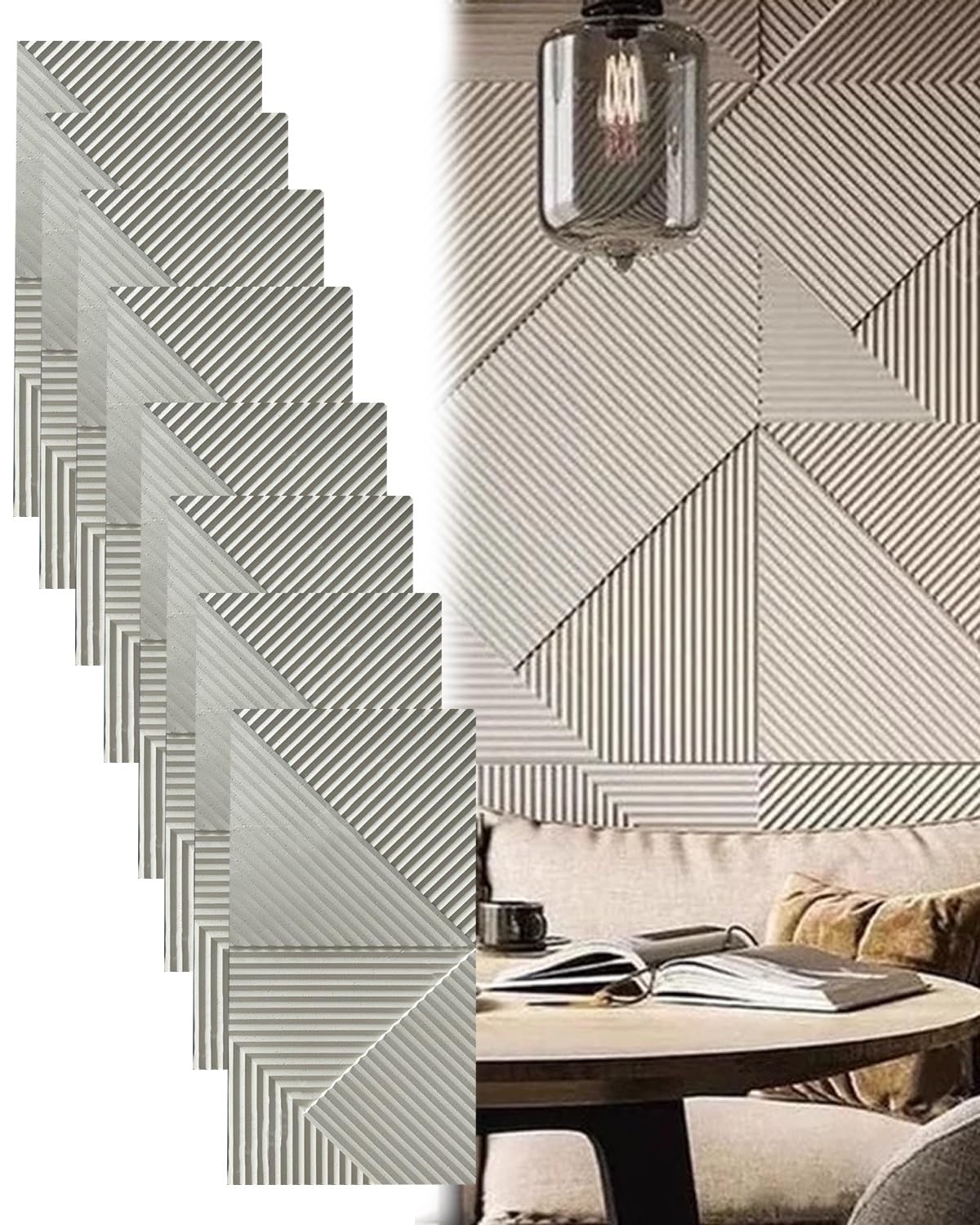 Pannelli Decorativi per Pareti Pannelli Murali 3D Moderni Bianchi - Effetto Pietra Artificiale, Pannelli Decorativi per Rivestimenti Murali per Cucina Esterna, Rivestimento Acustico(White-b,8 pack)