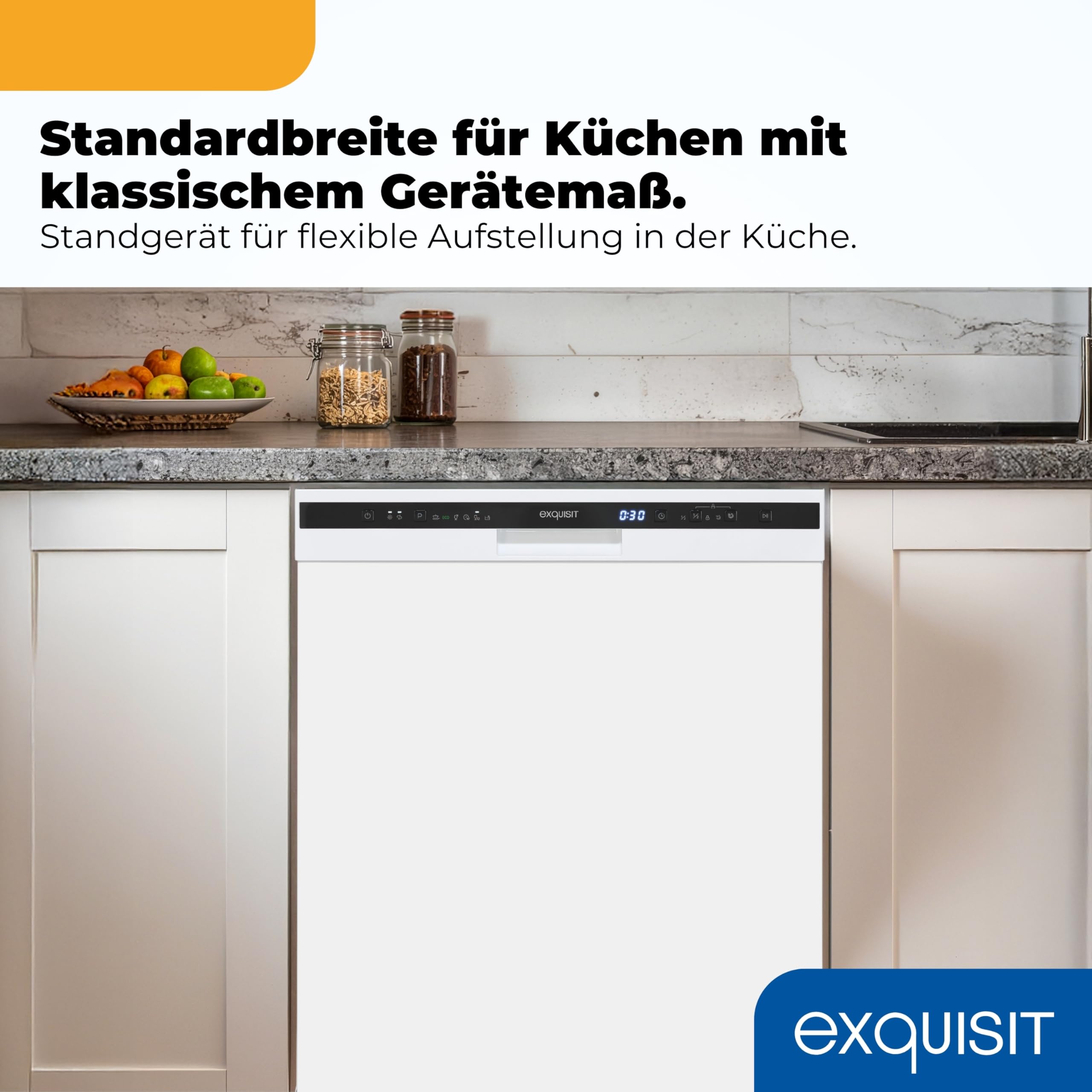 Exquisit GSP56312-030E Geschirrspüler Freistehend - 60cm Spülmaschine Weiß | Spülmaschine unterbau 60 cm mit Aquastop, 12 Maßgedecke, Geschirrspüler 60cm unterbau, 49 dB, Startzeitvorwahl & LED.