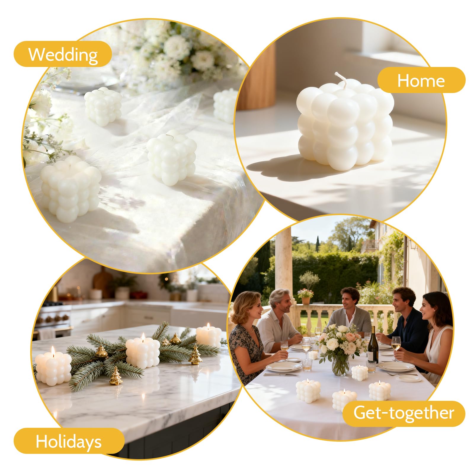 24 velas de burbujas – Velas de cera de soja de vainilla en forma de cubo – Mini velas de soja hechas a mano, para decoración estética de habitación, vela decorativa grande para el hogar