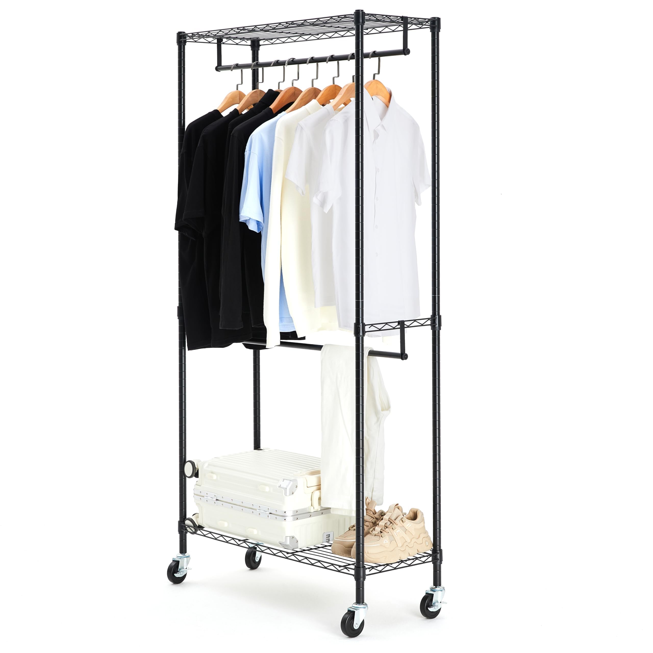 【在庫処分】ベーシック ハンガーラック 2段 洋服ラック 耐荷重181kg 頑丈 Amazon｜ハンガーラック 2段 洋服ラック 耐荷重181kg 頑丈 キャスター