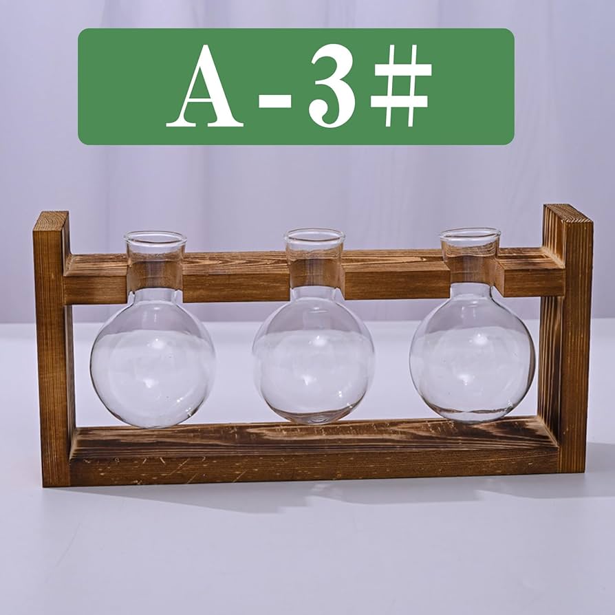 Amazon.co.jp: フラスコ 花瓶 ガラス 木製 フラワーベース 水耕