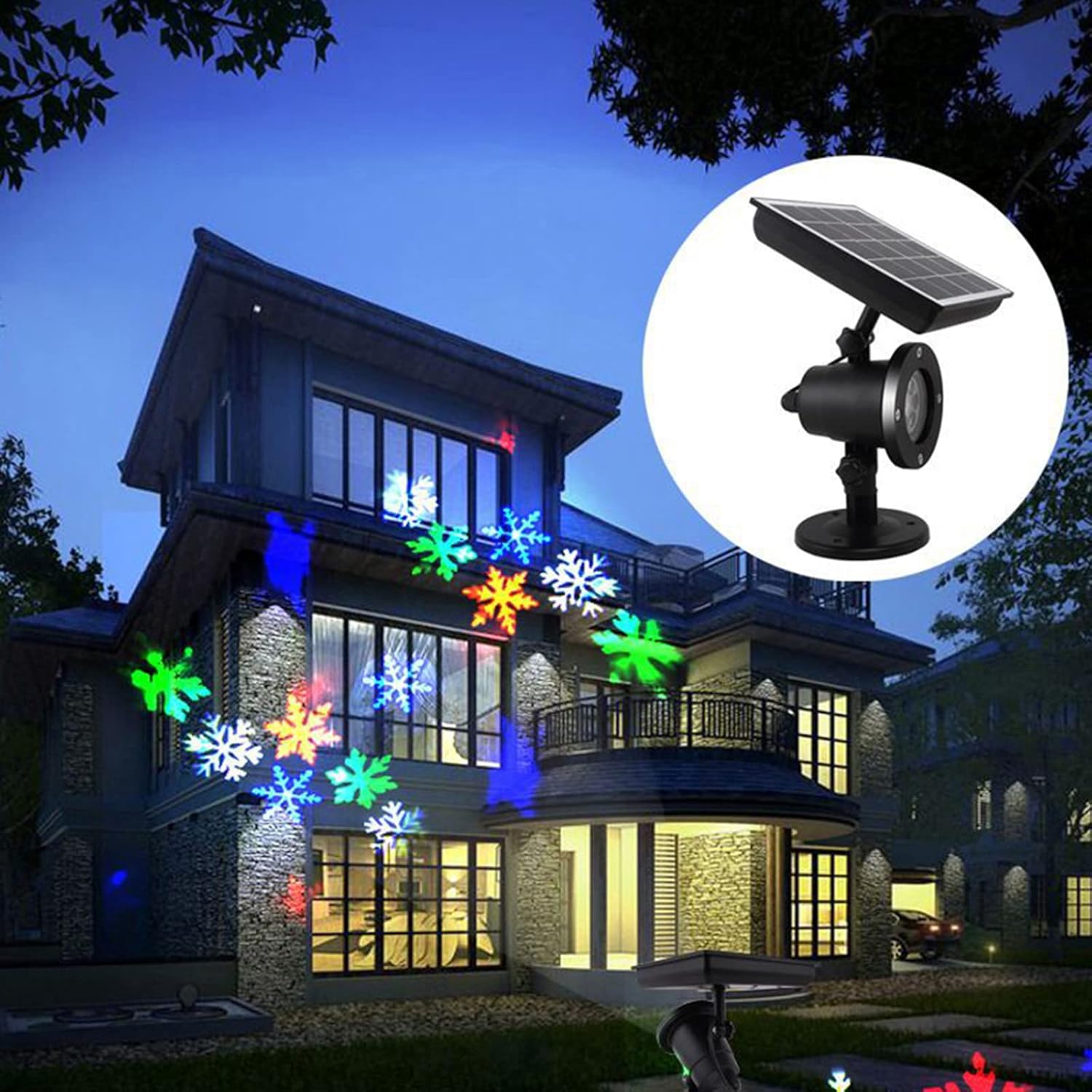 LED Christmas Snowflake Projector Lights Outdoor, IP65 Waterproof Holiday Moving Snowfall Lamp, Solar Garden Spotlight for Landscape