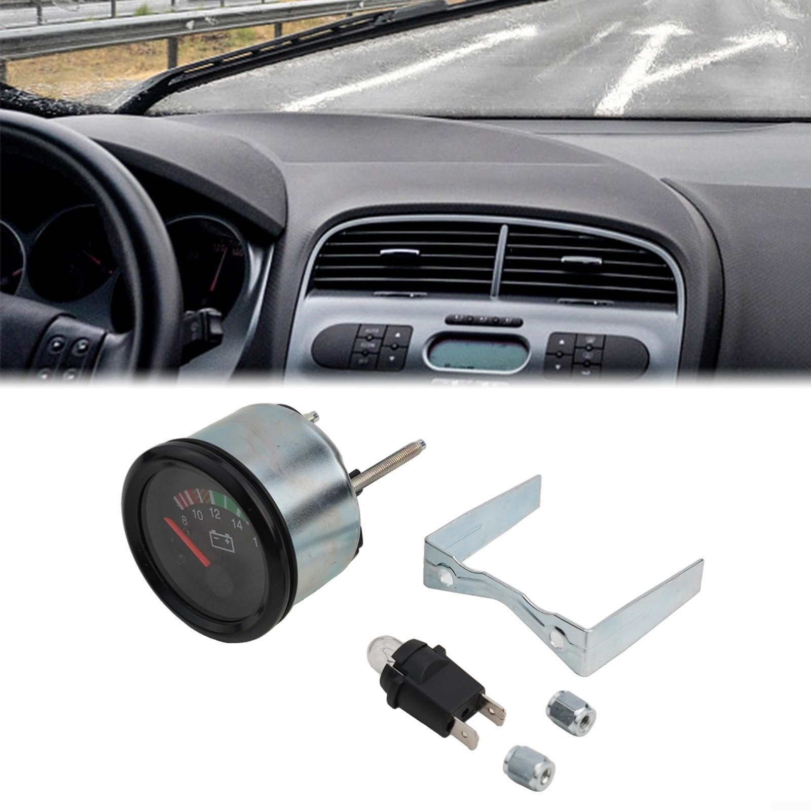 Digitales Voltmeter-Messgerät, 52 mm, 5,1 cm, für Auto, LKW, 8–16 V, LED-Display, schwarzer Armaturenbrett-Monitor