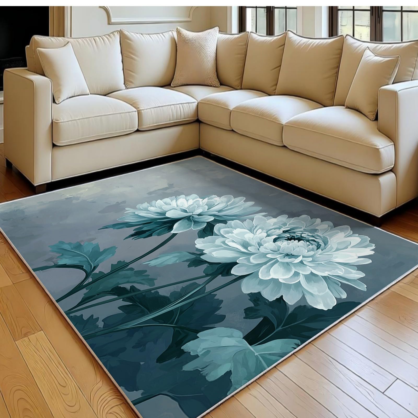 Tapis enfant 180x270 cm chrysanthème gris poil court antidérapant grand format