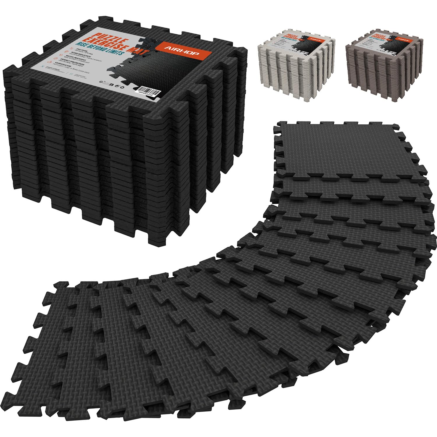 AIRHOP Set da 18 Pezzi Tappeto Palestra Puzzle in EVA ad Alta Densità, Ammortizzante e Antiscivolo, Ideali per Fitness, Yoga e Sport, Perfetti per Home Gym e per il Pavimento della Palestra, 30x30 cm